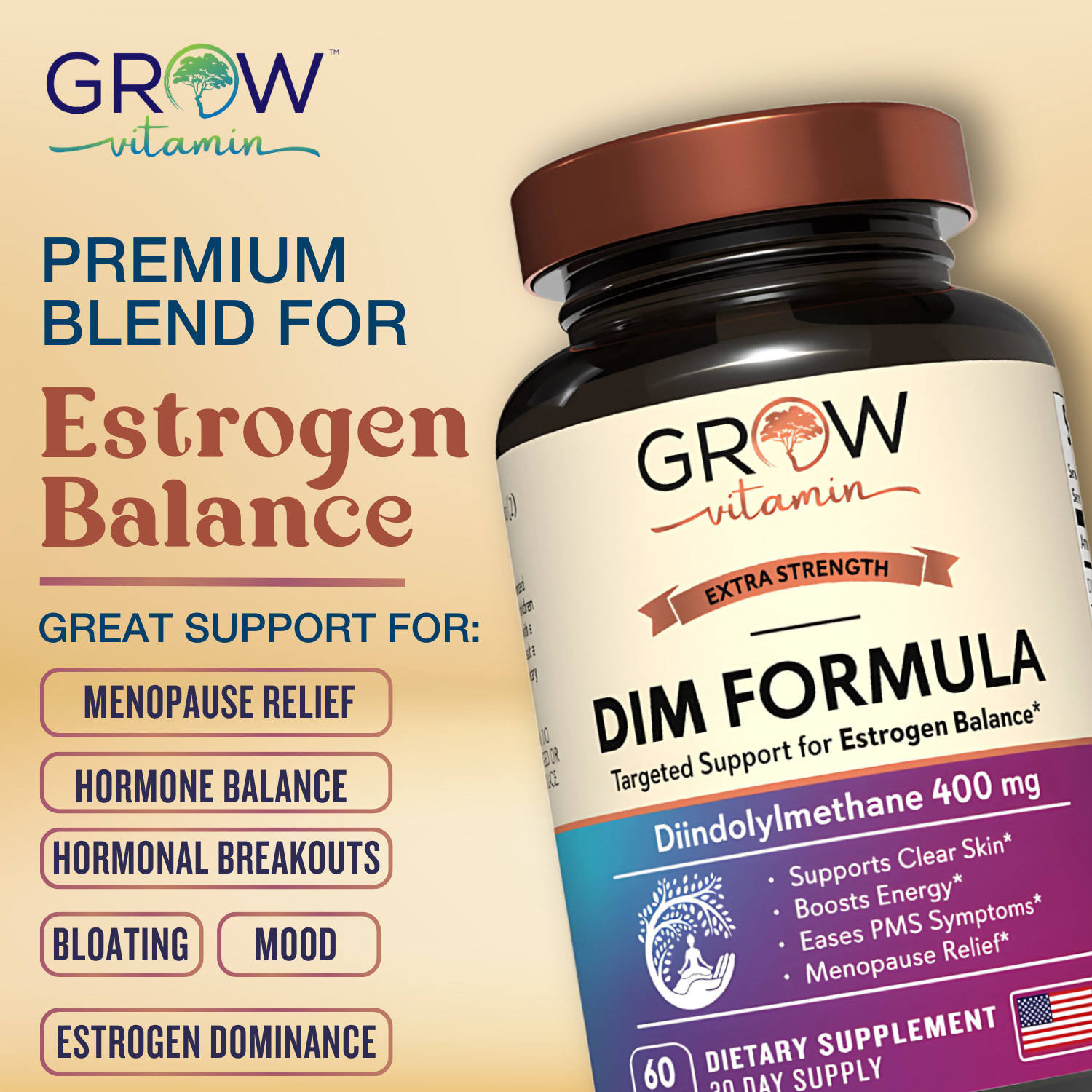 Dr. Berg’s Estrogen Balance DIM (Diindolylmethane) Healthy Estrogen 60 capsules