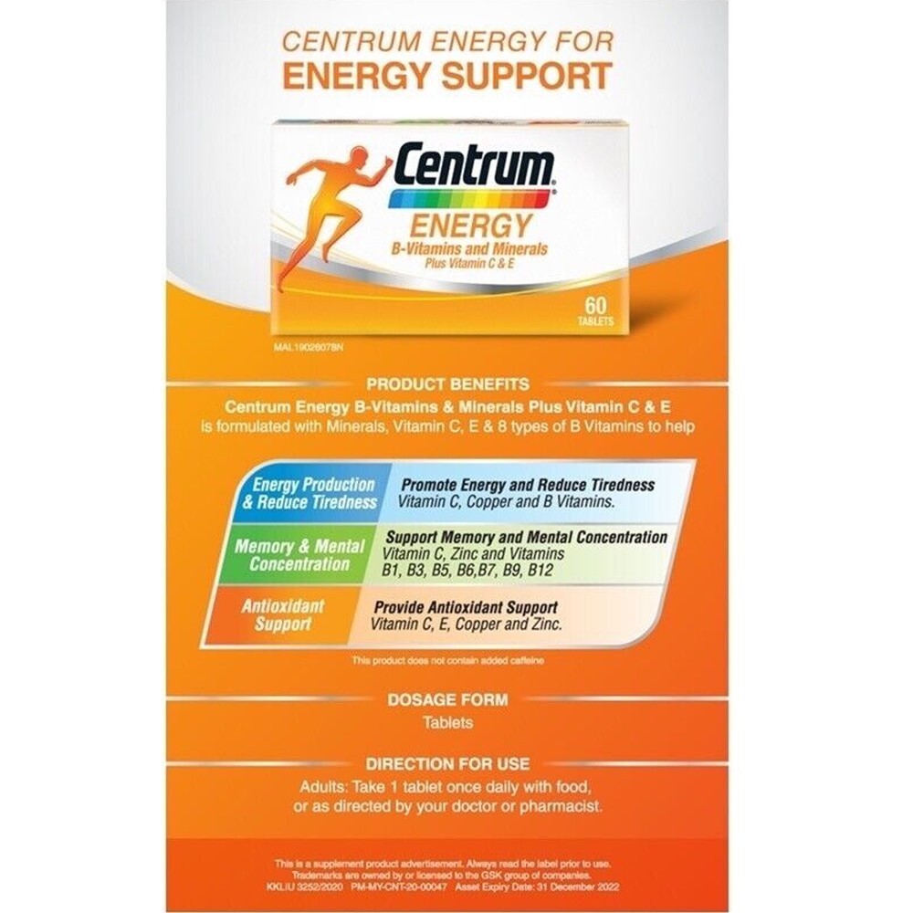 3 Boxes Centrum Energy Booster B-Vitamins Vitamin C & E Lutein and Lycopene
