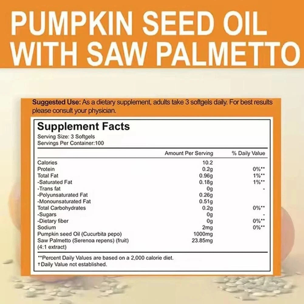 Pumpkin Seed Oil 1000mg with Saw Palmetto 300-Softgels.Fresh
