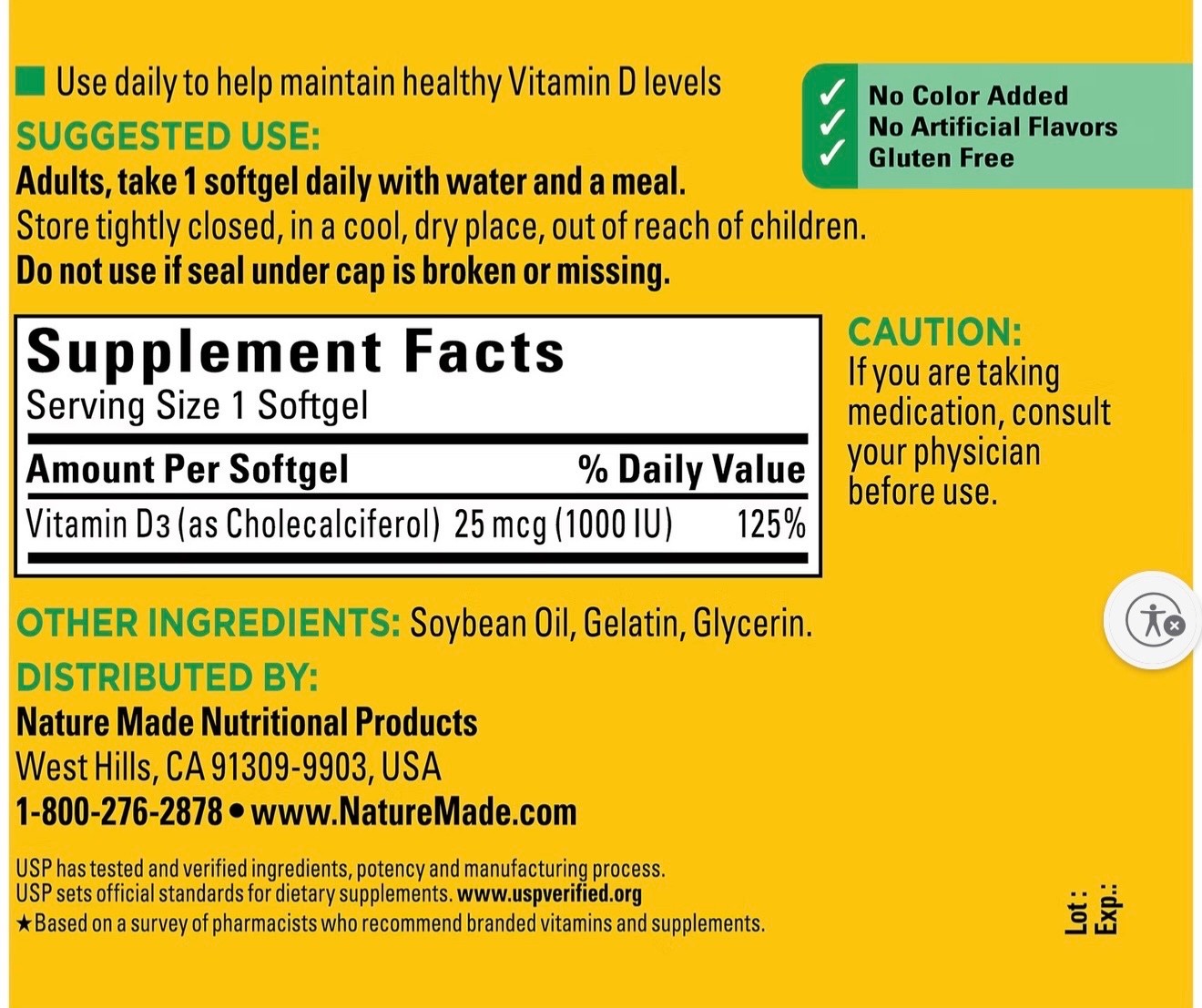Nature Made Vitamin D3 1000 IU 25mcg Liquid Softgels – 300 Count