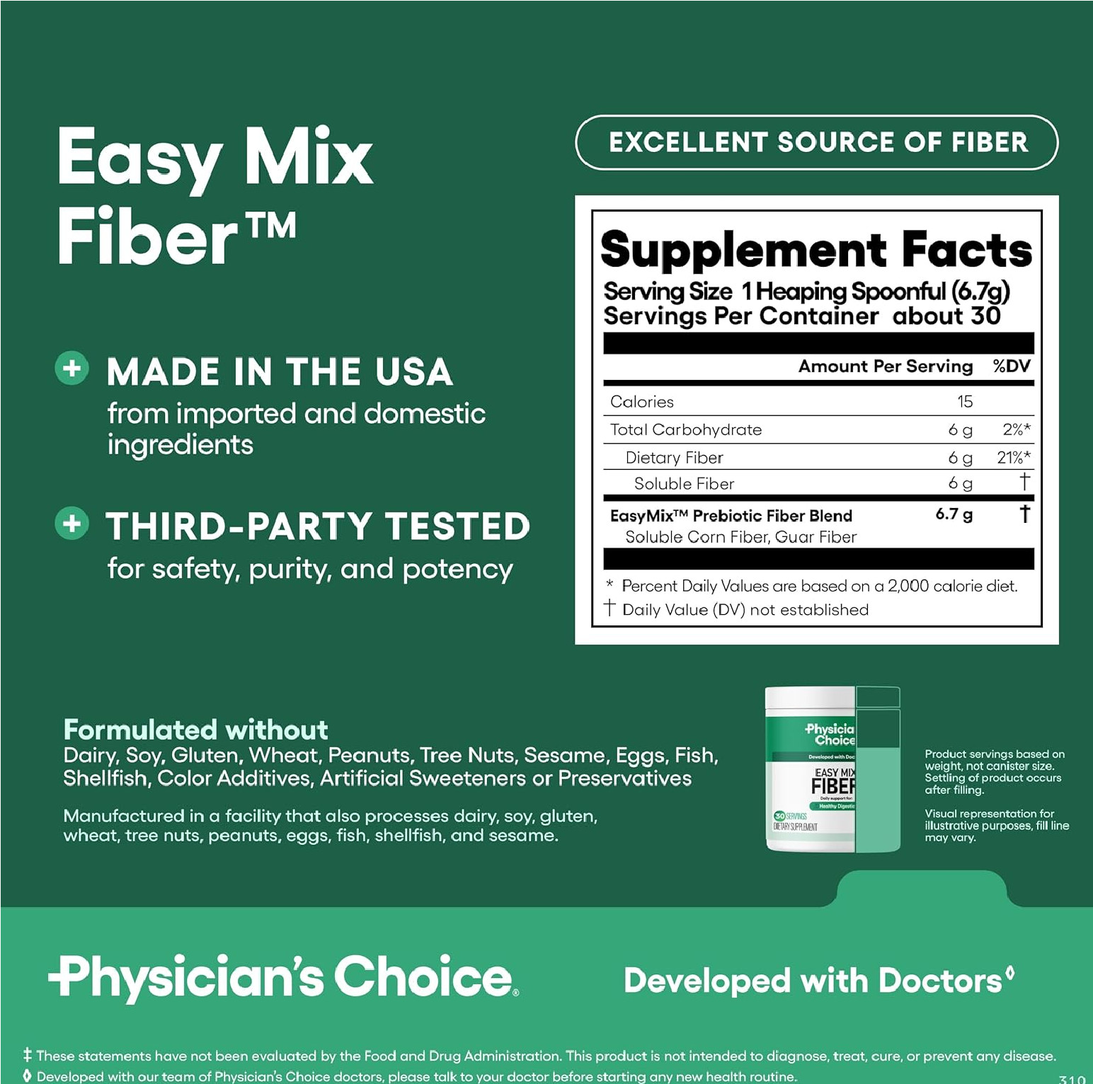 Physician’s CHOICE Easy Mix Fiber for Digestive Health & Regularity – No Grit, S