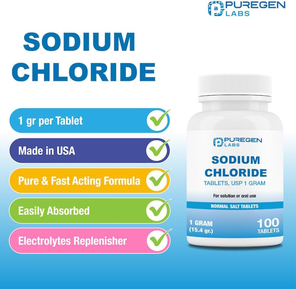 Puregen Sodium Chloride Tablets Normal Salt 1 GM (1000 mg) 100 Tablets Pack of 3