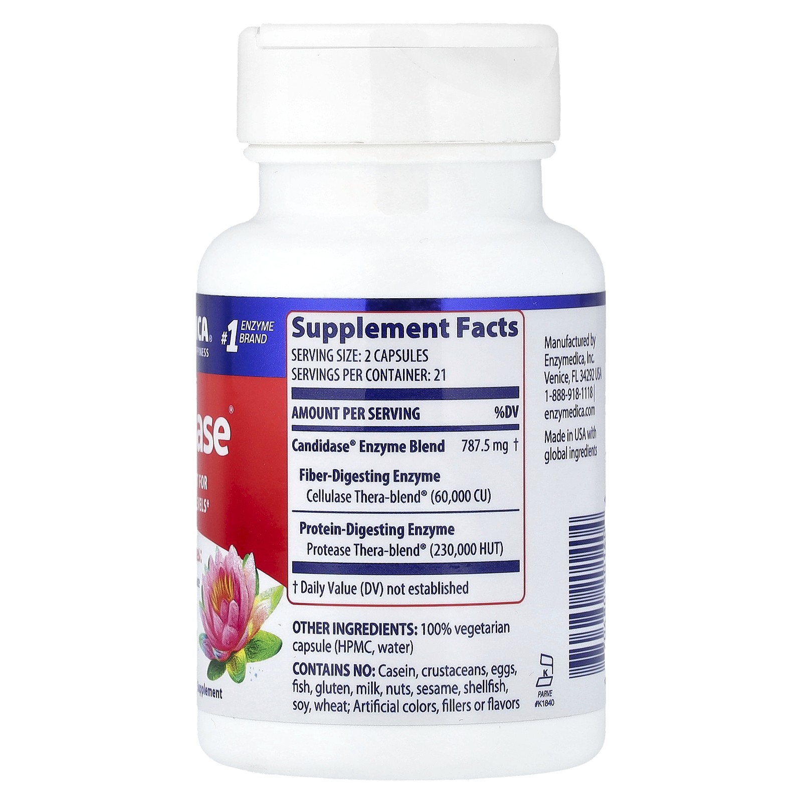 Enzymedica Candidase 42 Capsules Casein-Free, Dairy-Free, Egg-Free, Gluten-Free,