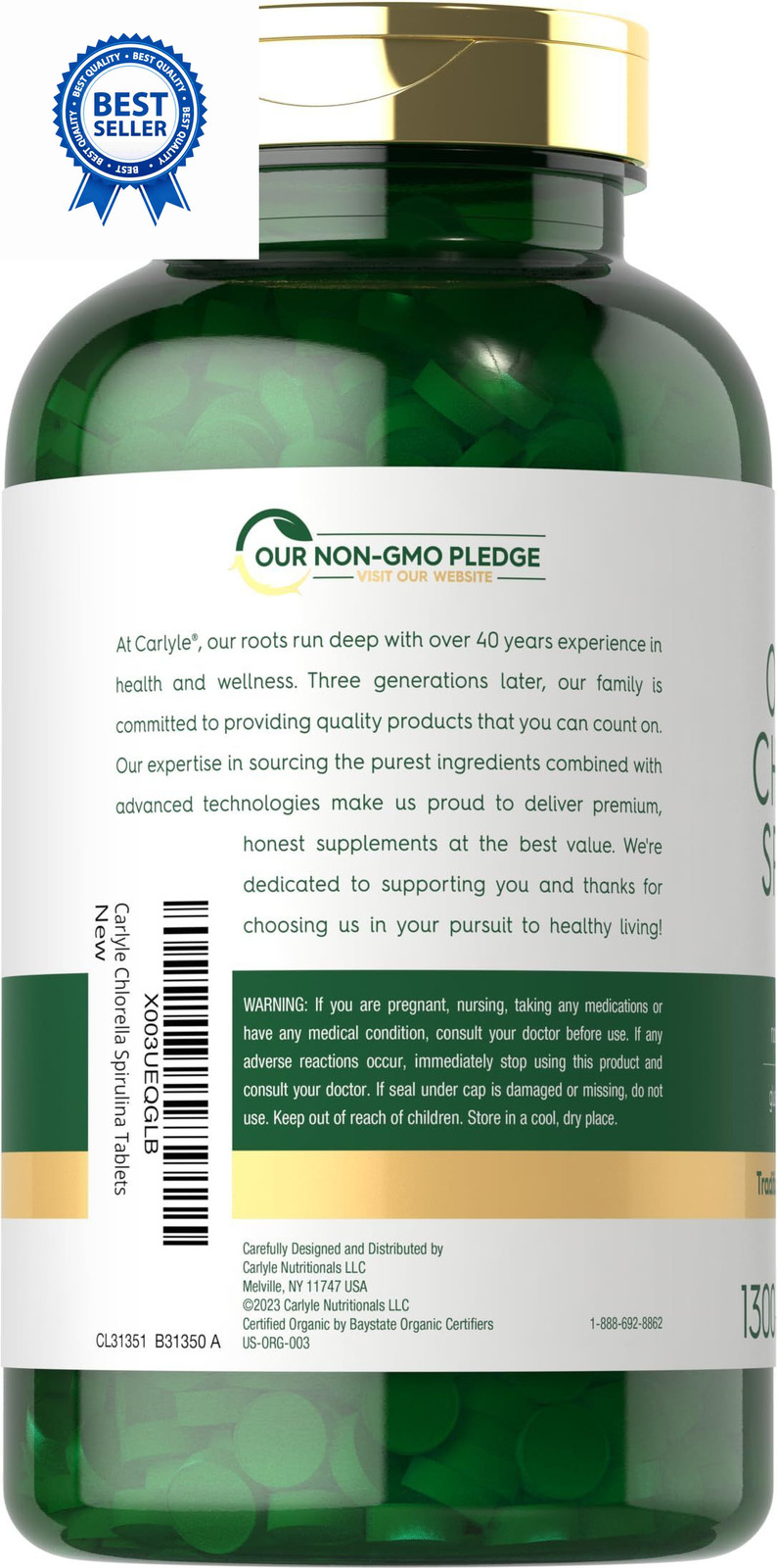 Carlyle Organic Chlorella Spirulina Tablets | 1300 1300 Count (Pack of 1)