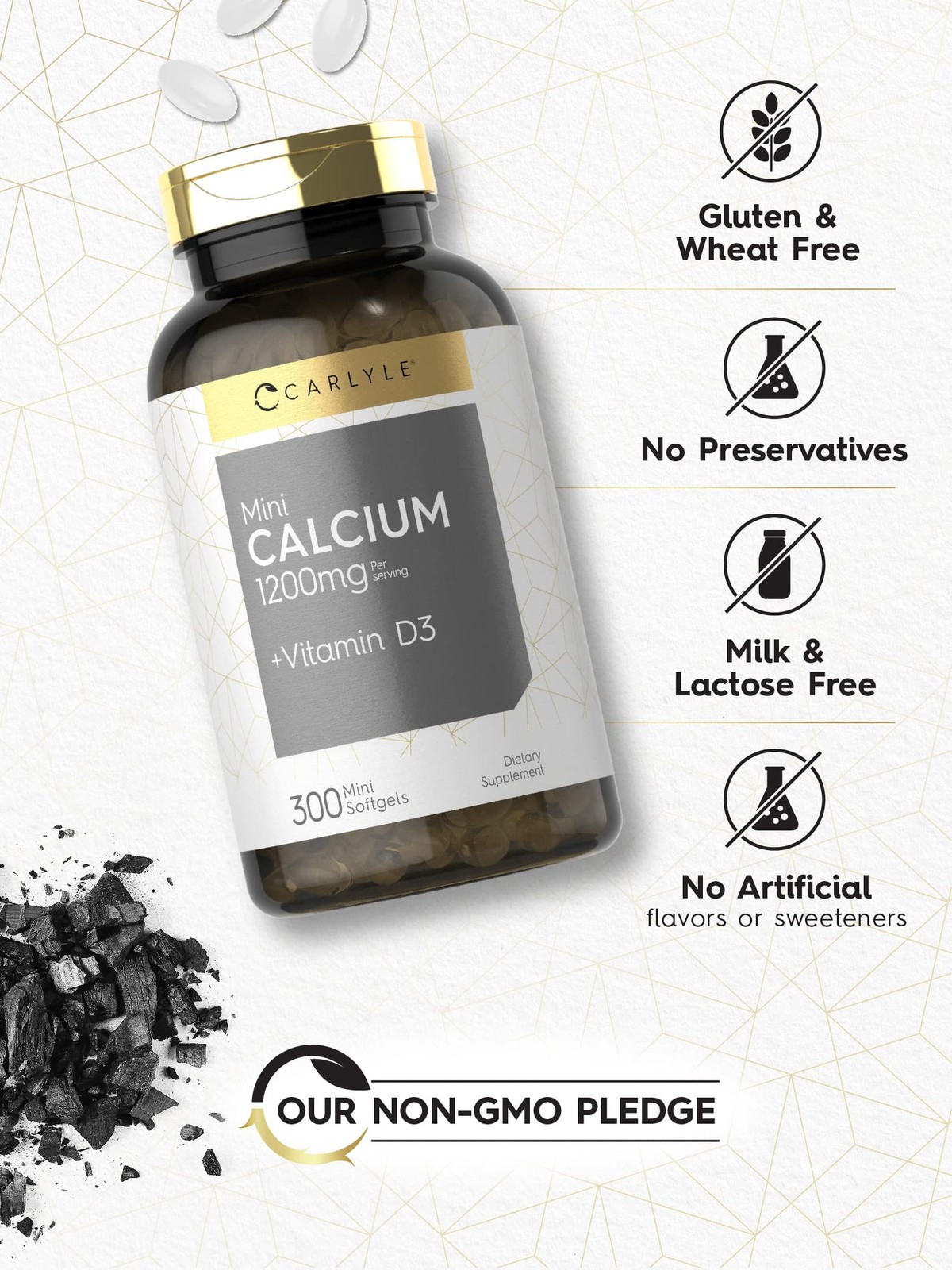 Carlyle Calcium 1200 mg with Vitamin D3 | 300 Softgels 300 Count (Pack of 1)
