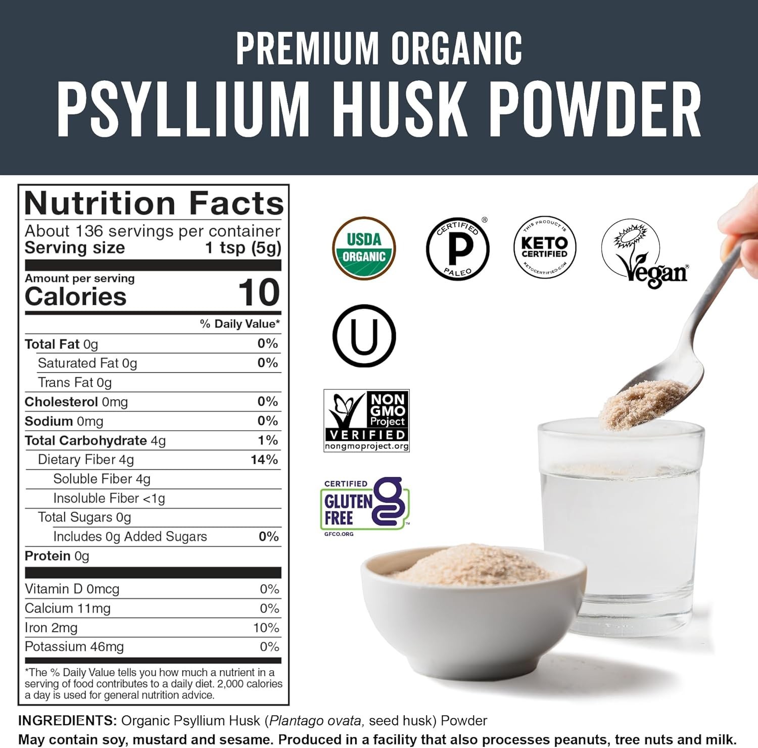 24 oz Psyllium Husk Powder – , Gluten-Free & Keto-Friendly Fiber Superfood