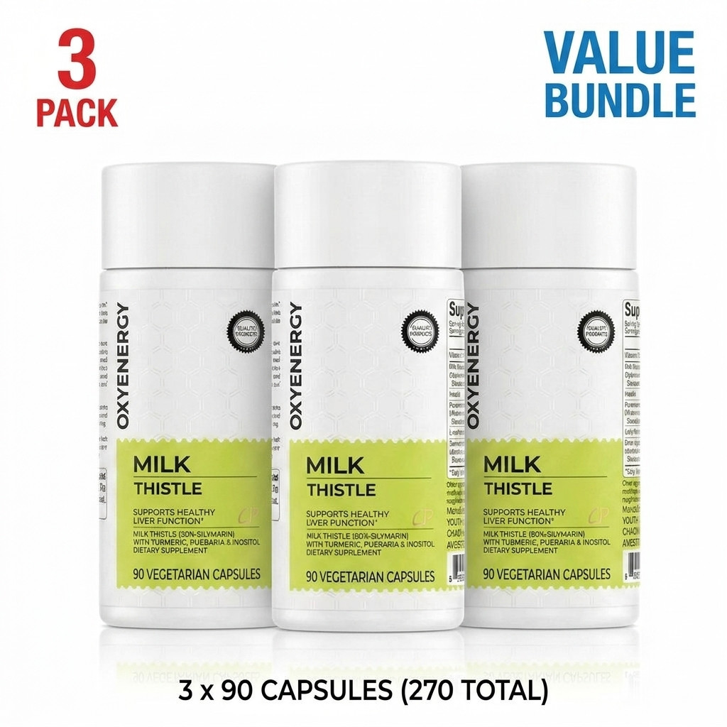 OXYENERGY Milk Thistle Liver Support 3-Pack Silymarin Turmeric 180 Veggie Caps