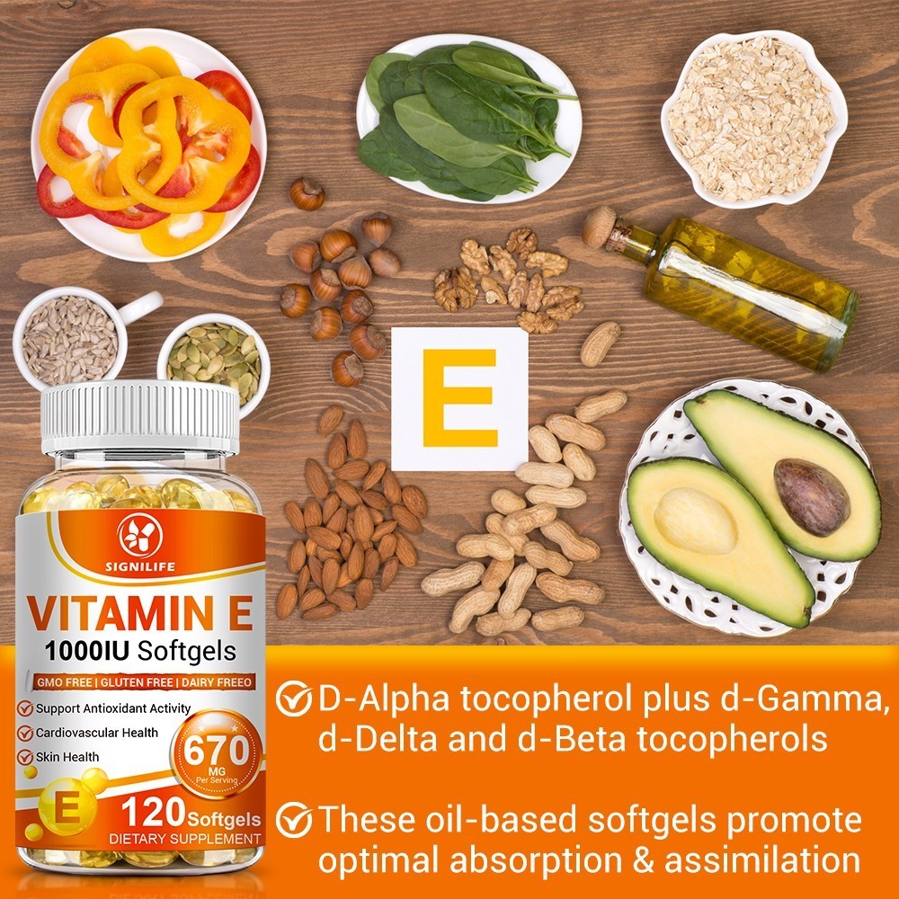 Vitamin E 1000IU Mixed Tocopherols Natural Antioxidant for Skin & Immune Support