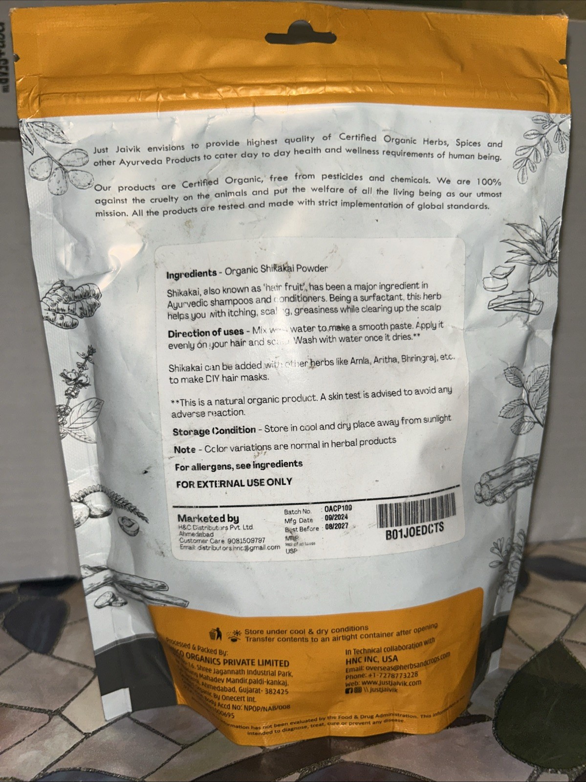 Just Jaivik 100% Organic Shikakai Powder – 8 Ounce (Pack of 1)
