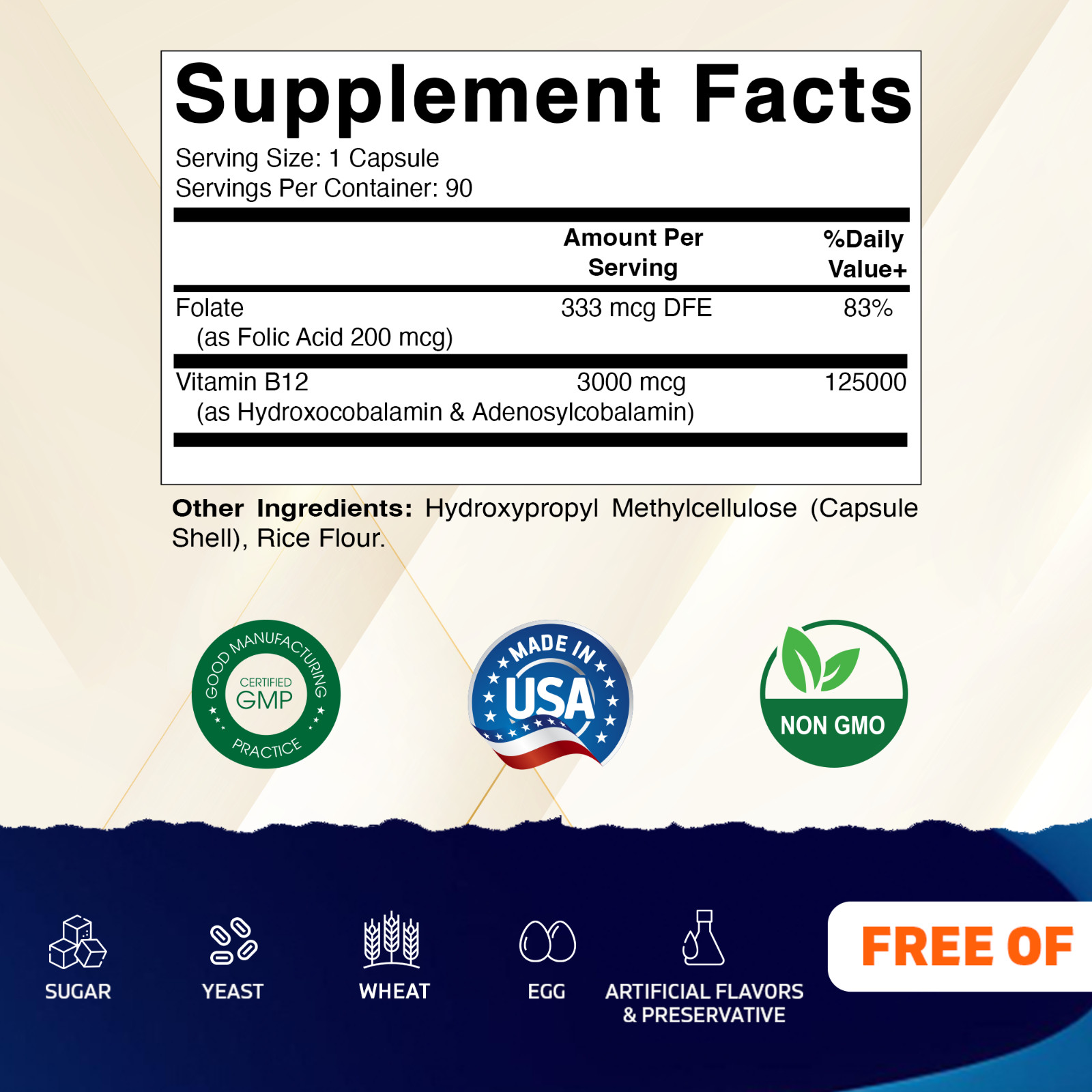 Vitamatic Adenosylcobalamin Hydroxocobalamin B12-3000 mcg with Folic Acid – 90ct