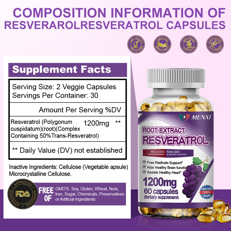 （5 Pack） Resveratrol – Brain Support, Mental Focus, Heart Health, Immune Support