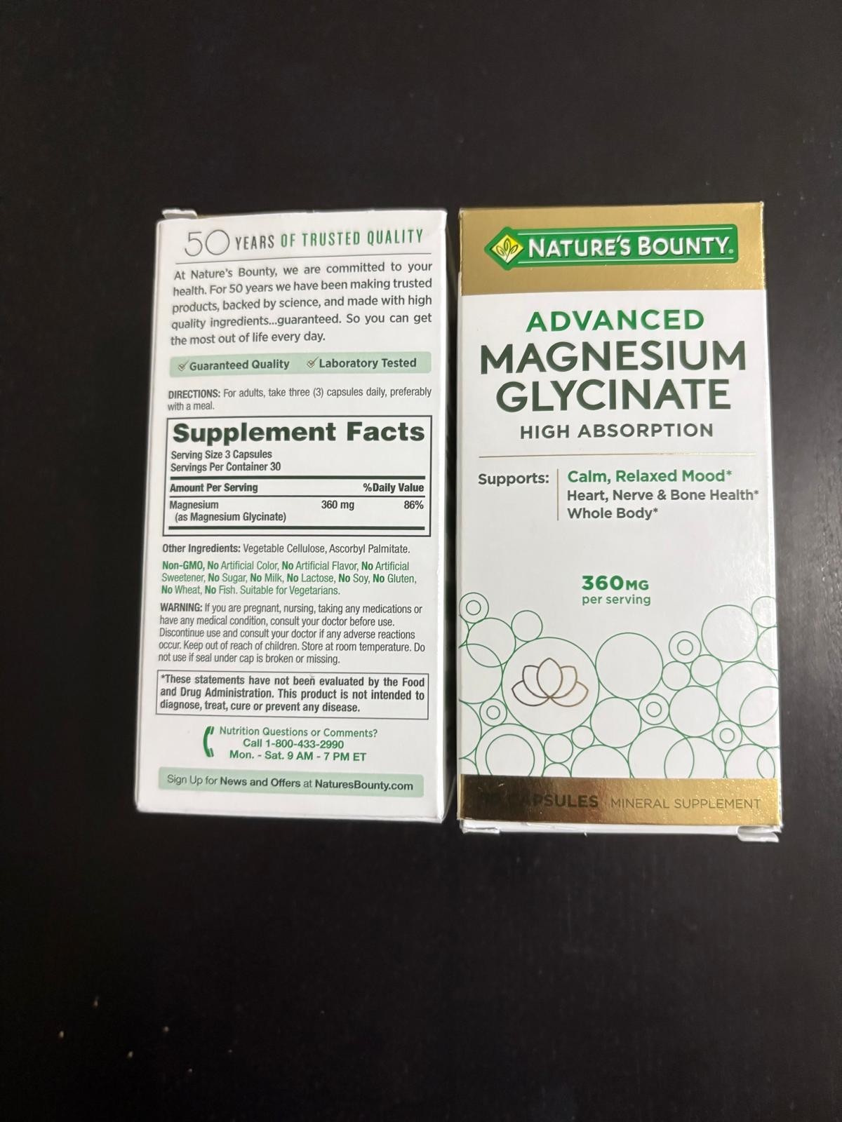 2 UNITS-ADVANCED MAGNESIUM GLICINATE-360 MG-90 CAPSULES EXP :06/2028