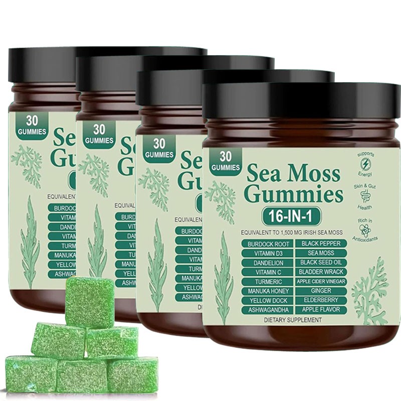 Enhanced 16 in 1 Organic Sea Moss Gummy | Irishmoss Extract 6000Mg | Green Apple