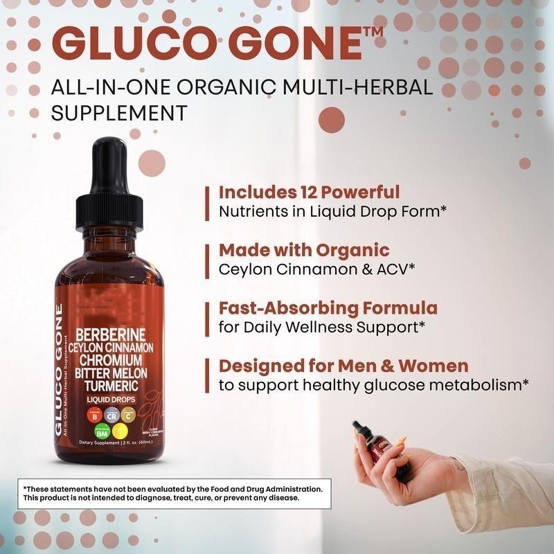 Gluco Gone Berberine Ceylon Cinnamon Chromium Turmeric Liquid Drops 60ml 2 oz