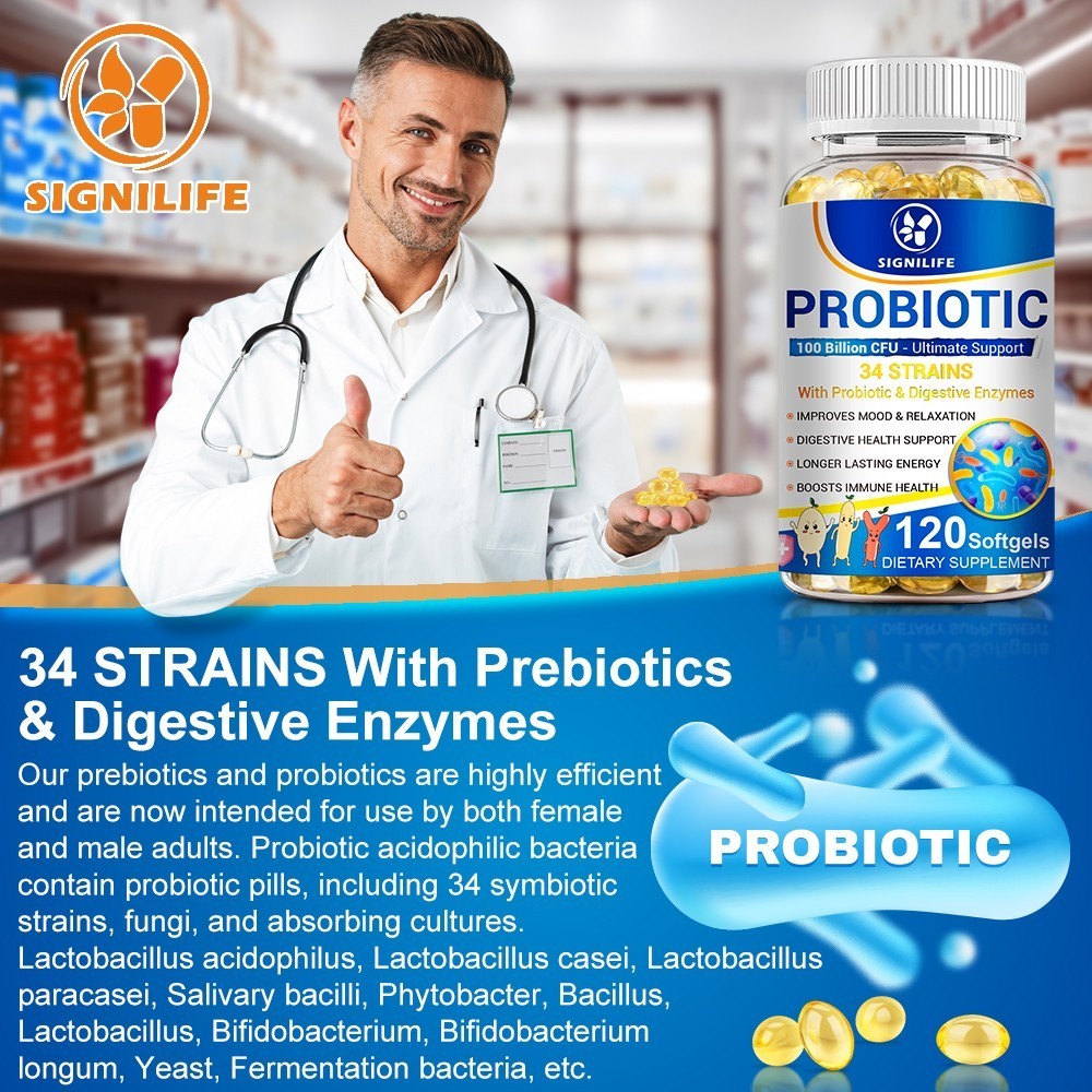 Probiotics Digestive Enzymes 100 Billion CFU Potency Immune Health 120 Capsules