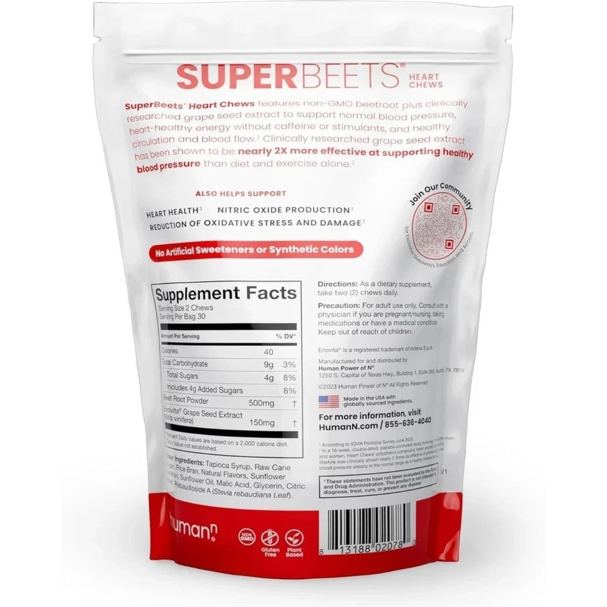 Humann SuperBeets Chews – Nitric Oxide Booster, Blood Pressure Support &60 Count