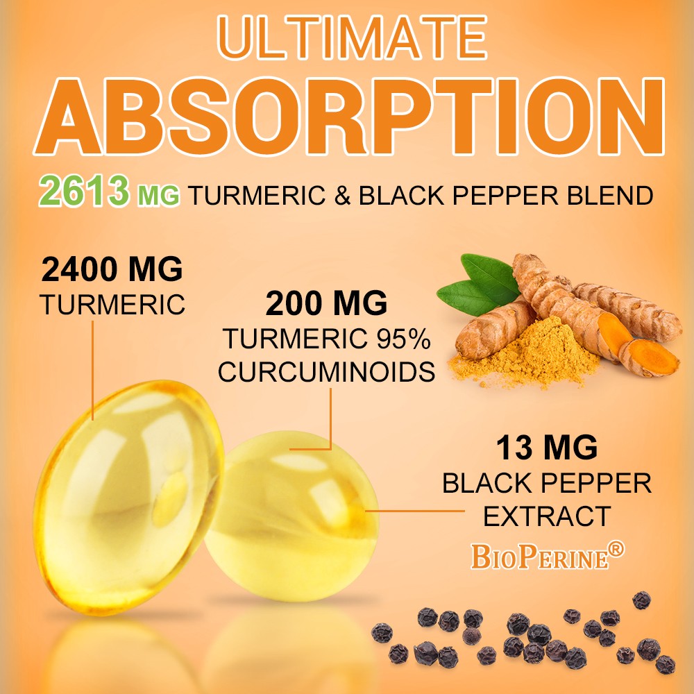 Turmeric Curcumin 2600mg w/ BioPerine Black Pepper Triple Strength Capsules