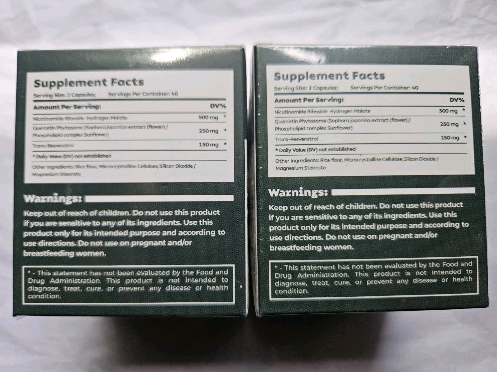 2 PACK Reus Research NAD+ Nicotinamide Riboside Resveratrol AntiAging Supplement