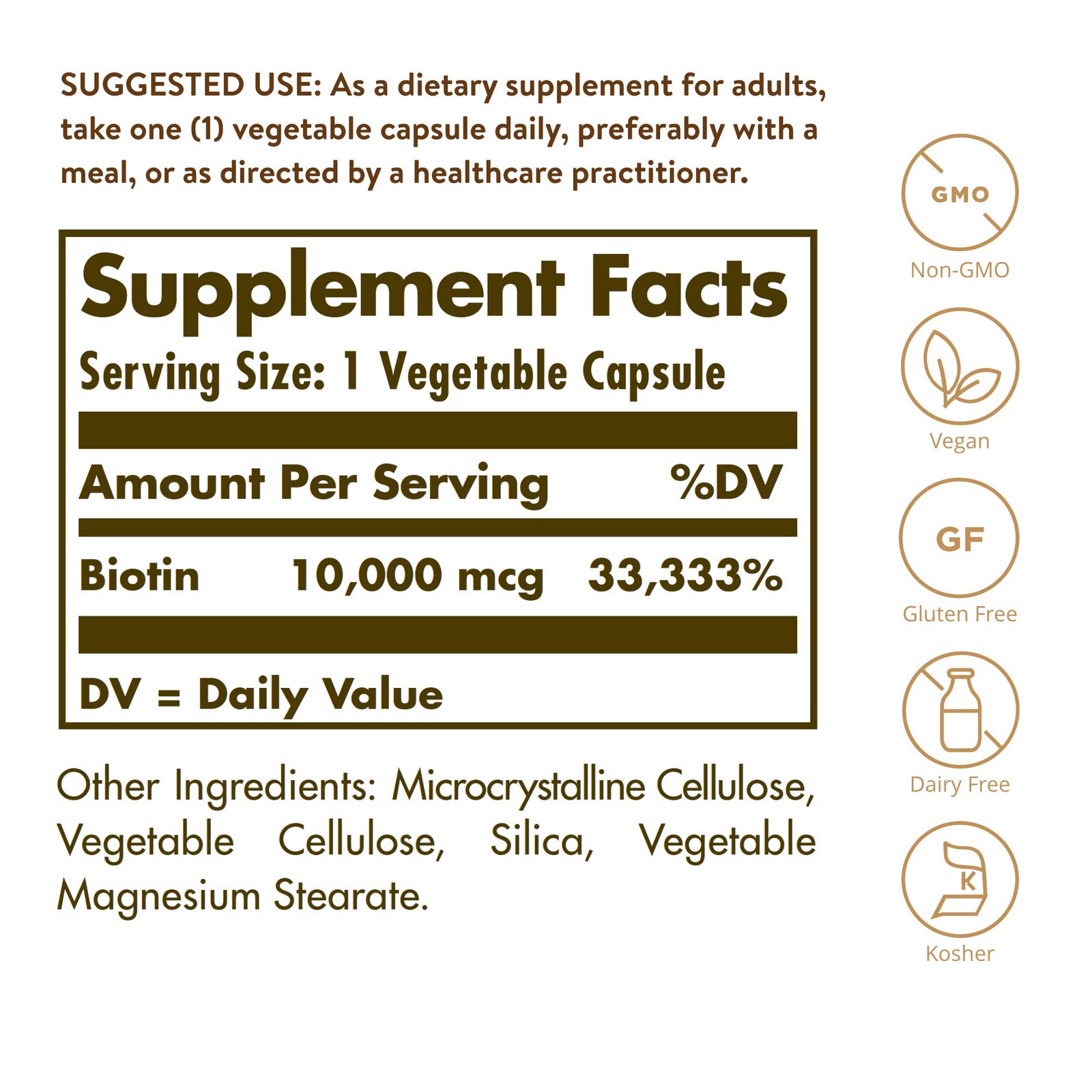 Solgar Biotin 10000 mcg Vegetable 120 Count (Pack of 1), Standard Packaging