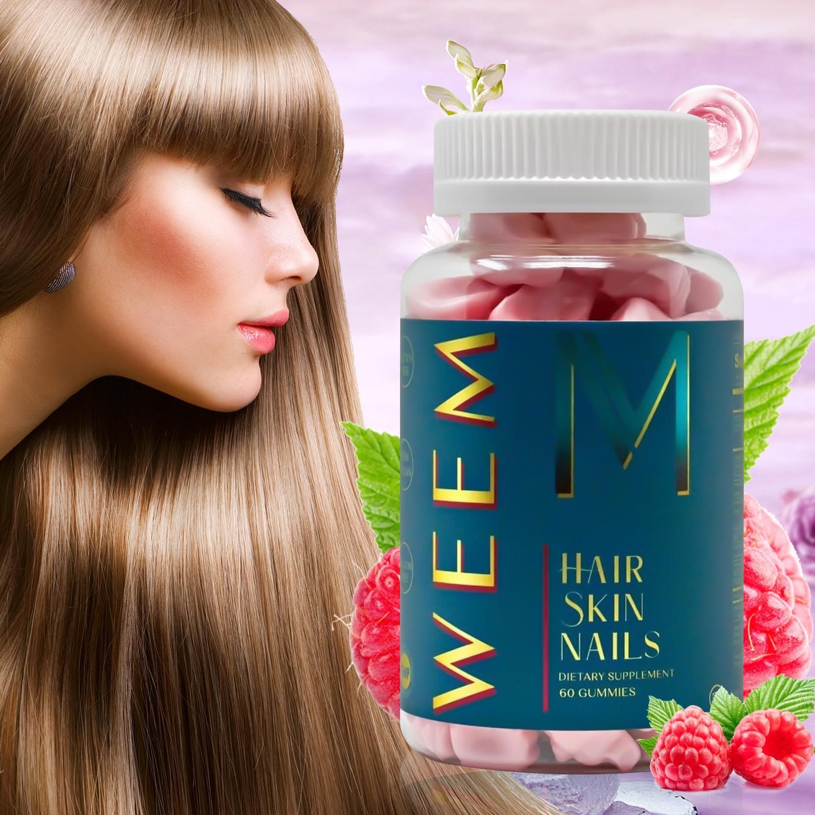 WEEM Hair Skin and Nails Gummies, Vegan biotin Vitamins, Healthy Hair