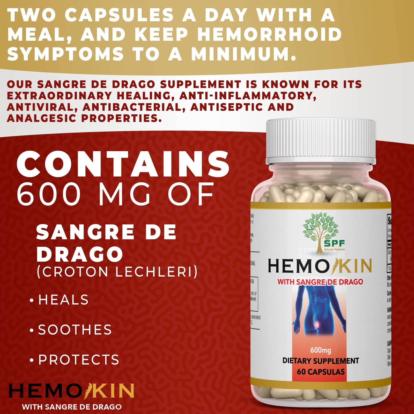 HEMOKIN with Sangre de Drago – Hemorrhoid and Fissure Relief Supplement, Helps w