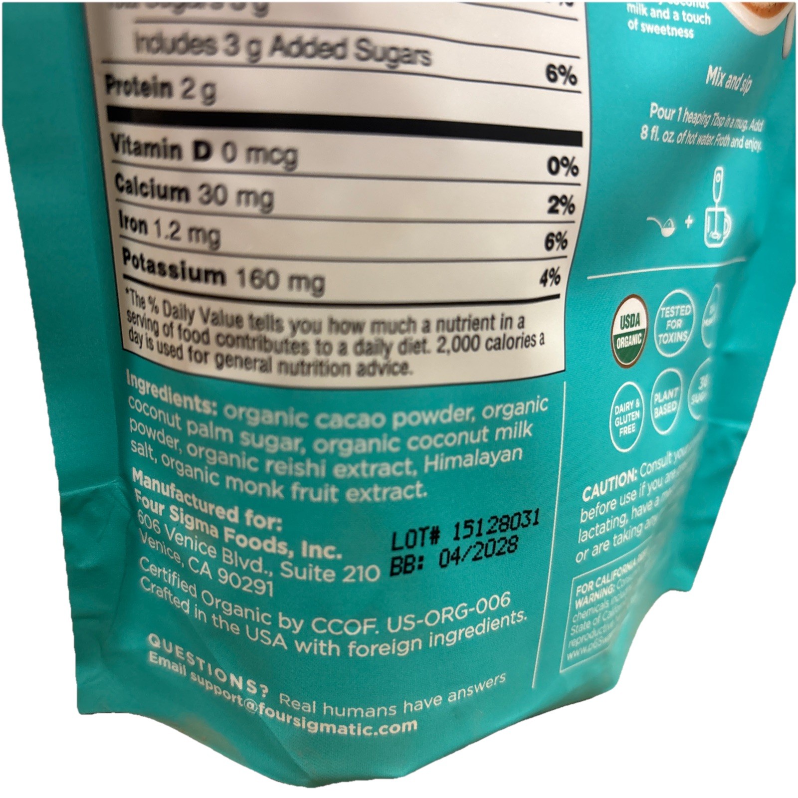 Four Sigmatic Calm Instant Organic Dark Hot Cocoa Reishi Mushroom 6.35oz 04/2028