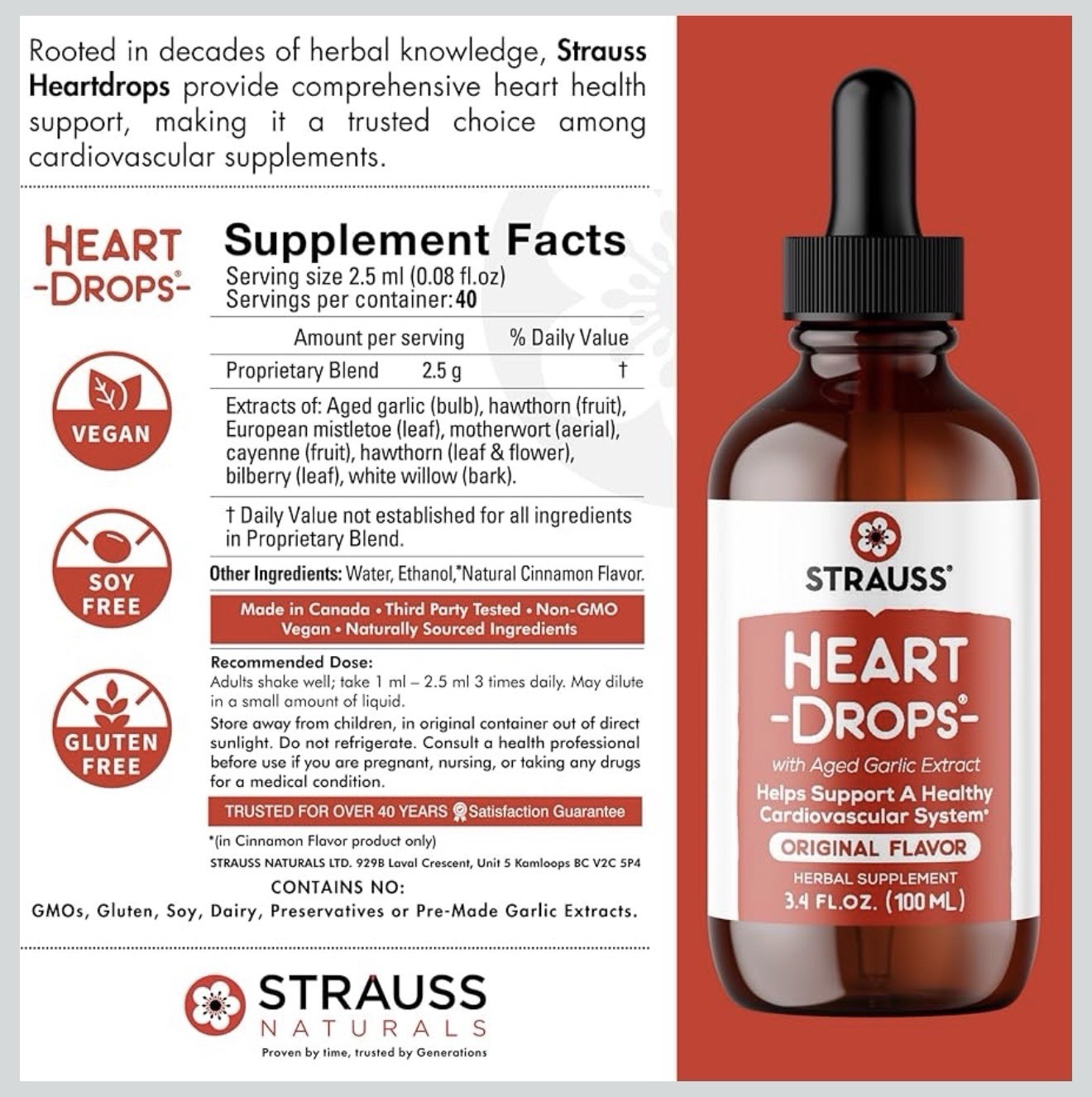 Strauss Naturals Heart Drops – Natural Mistletoe & Aged Garlic Extract 3.4 Oz