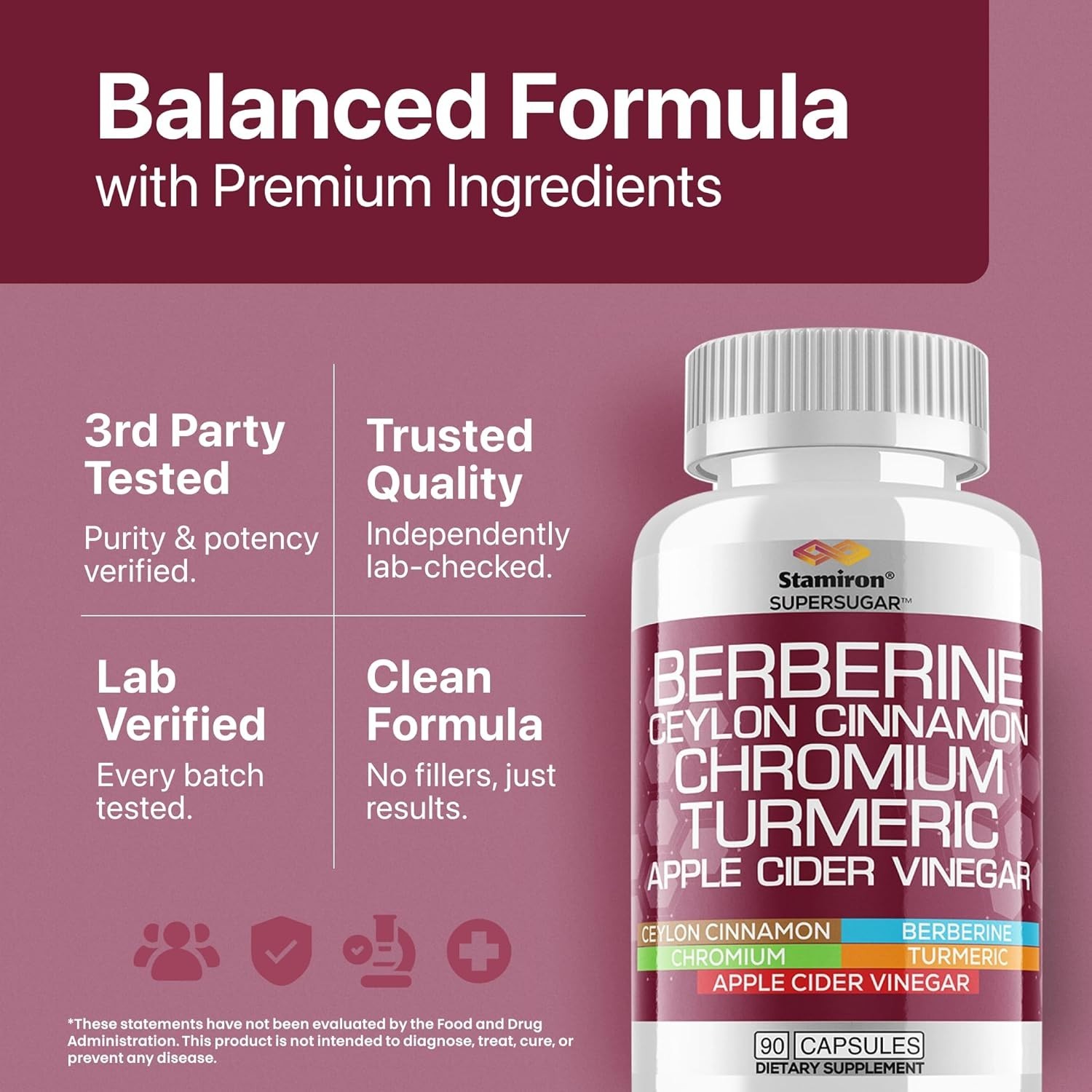 Stamiron Berberine Complex with Ceylon Cinnamon, Chromium, Turmeric, Apple Cider