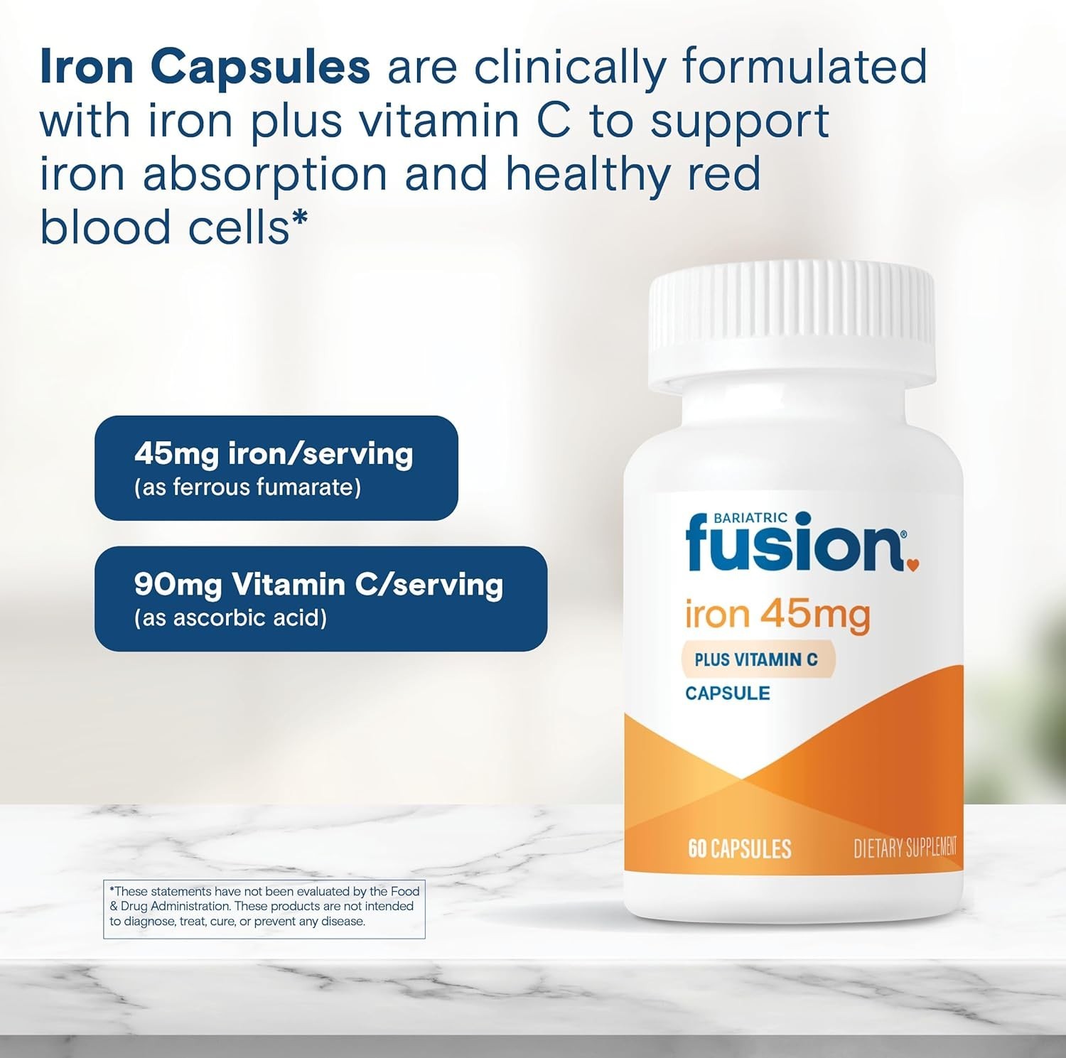 Bariatric Fusion Iron Supplement 45mg with Vitamin C | 1 Per Day | Vitamins f