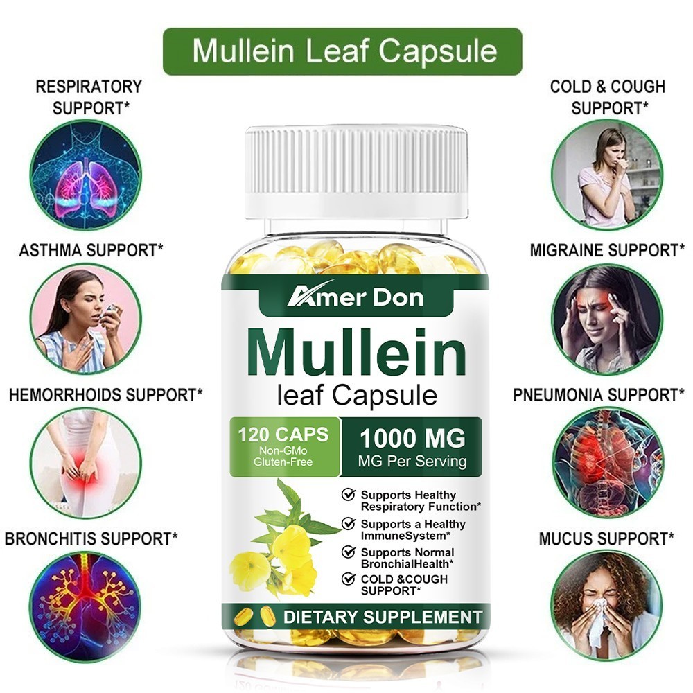 Mullein Leaf Capsules 1000mg – Support Lung Cleanse Respiratory Health Vegan