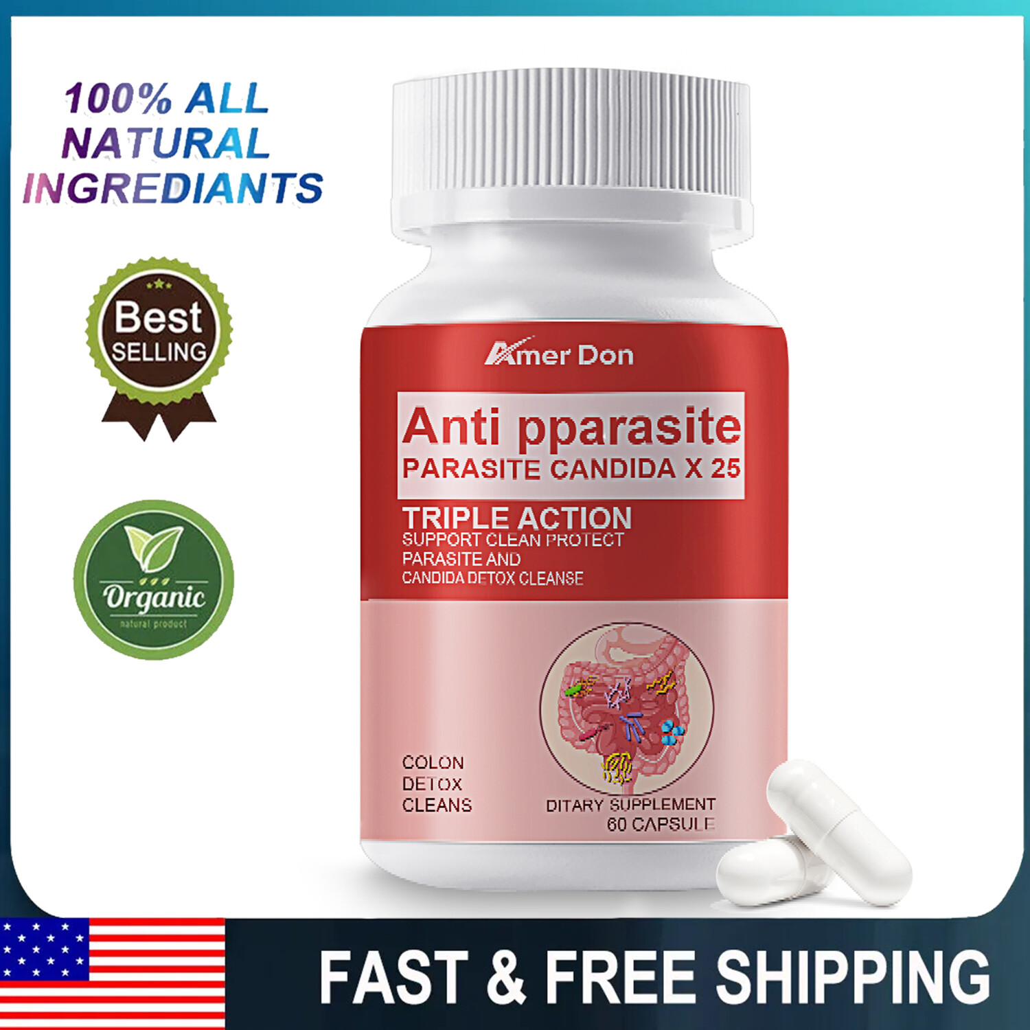 Remove Parasite ANTI PARASITE & CANDIDA DETOX Body Cleanse ULTRA FLASH COLON 60