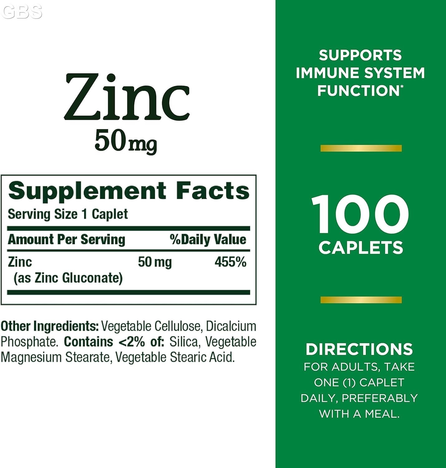 Nature’s Bounty Zinc 50mg Caplets 100 Count (Pack of 2) Immune System Support