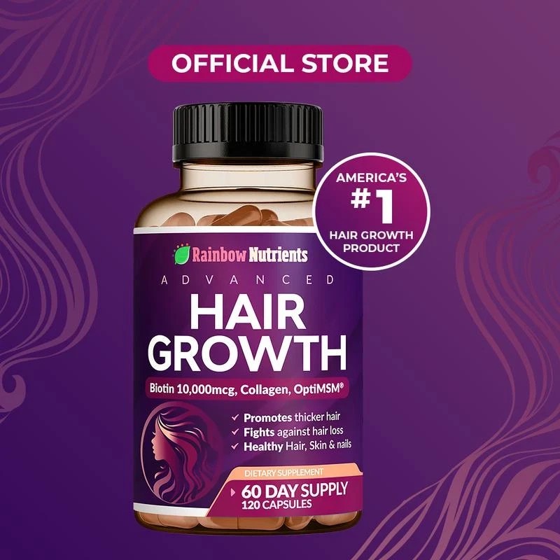 24-in-1 Advanced Hair Growth Vitamins | Biotin10,000mcg, Collagen, Patented Opt