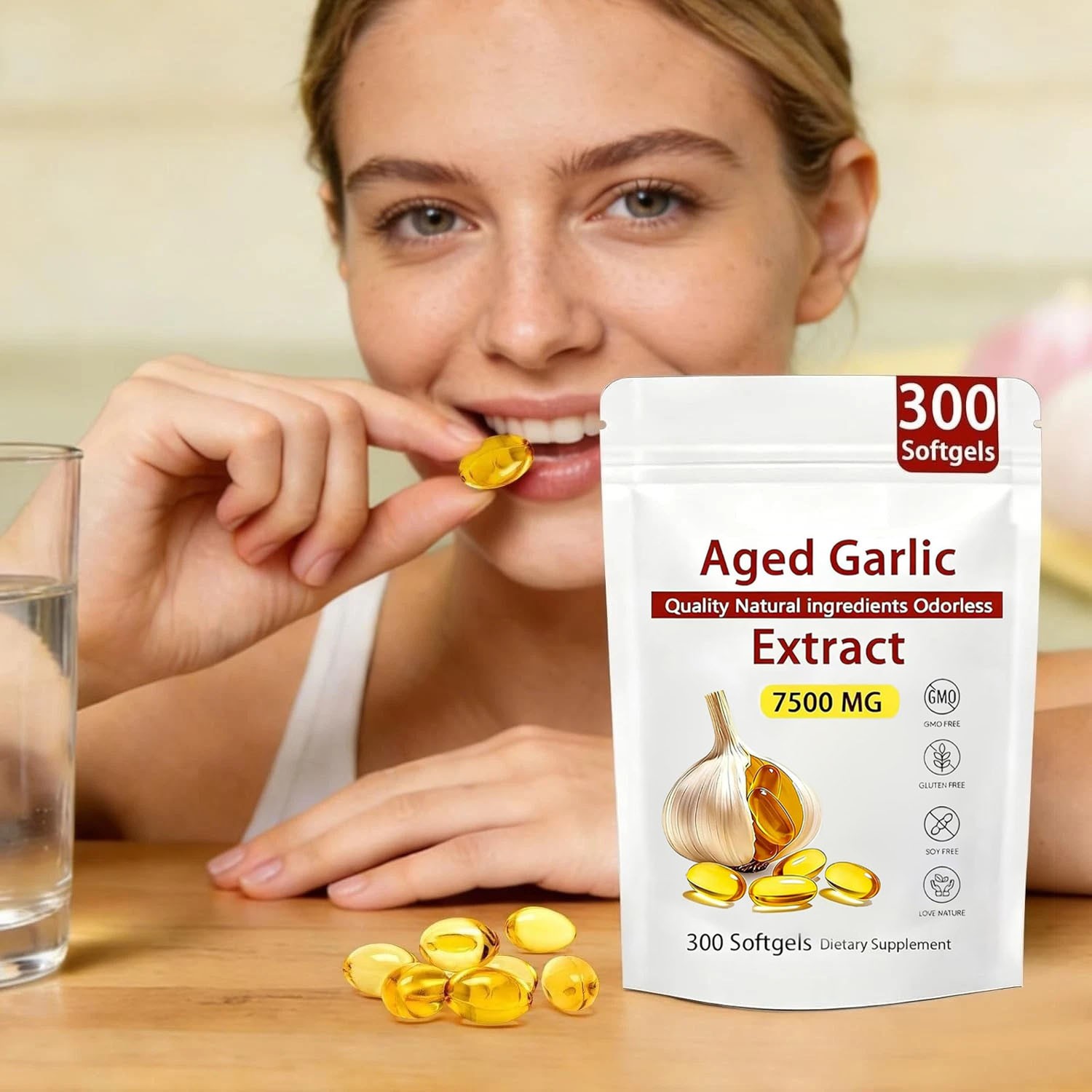 Odorless Garlic 7500mg Per Servings, 300 Softgels | 2 Years Aged Garlic Extra…