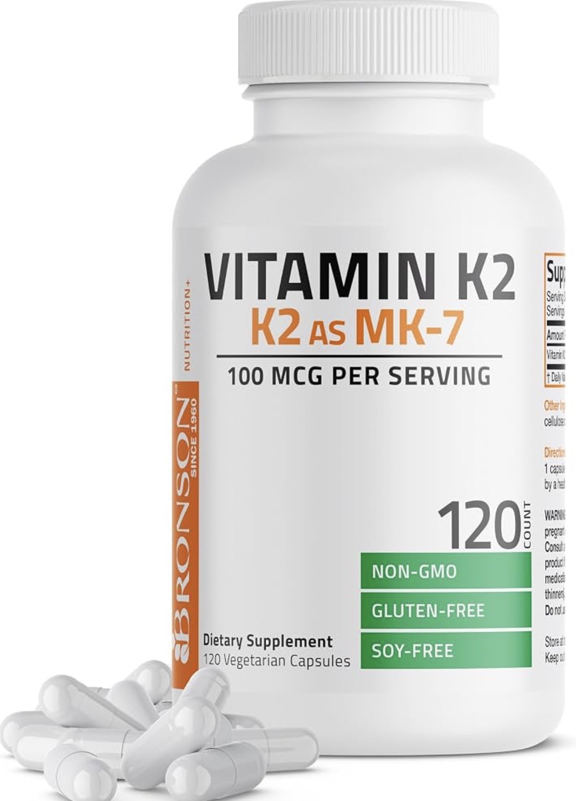 Bronson Vitamin K2 as MK-7 Menaquinone 100 mcg Non-GMO, 120 Count (Pack of 1)