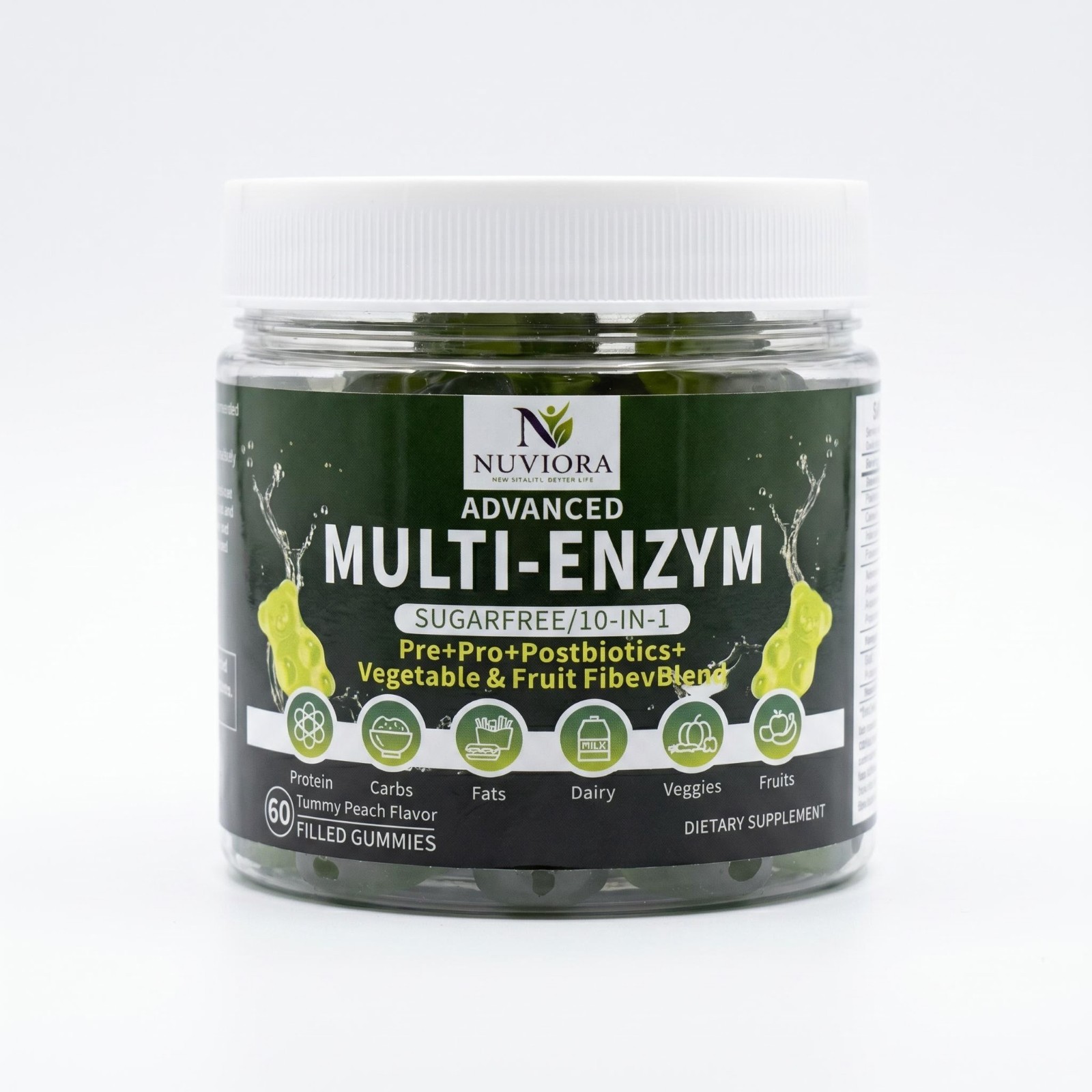 NUVIORA 10‑in‑1 Multi‑Enzym Sugar‑Free Digestive Gummies w/ Probiotics Blend