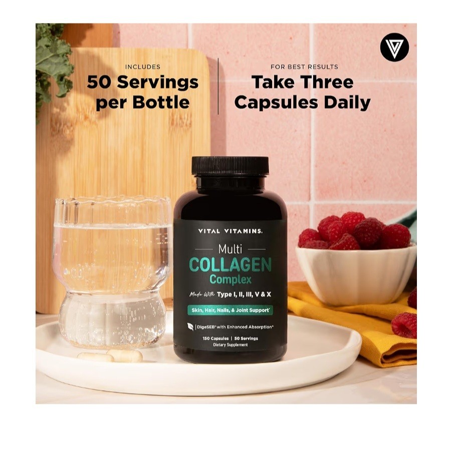 Vital Vitamins Multi Collagen Complex 150 Capsules Types I II III V X Supplement