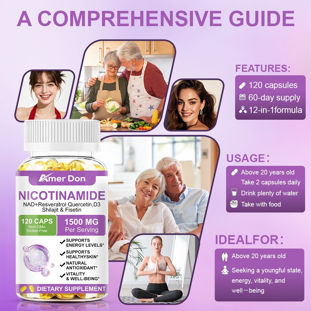 12 IN 1 NAD Supplement, 1500mg Resveratrol Containing Supplement, 120 Capsules