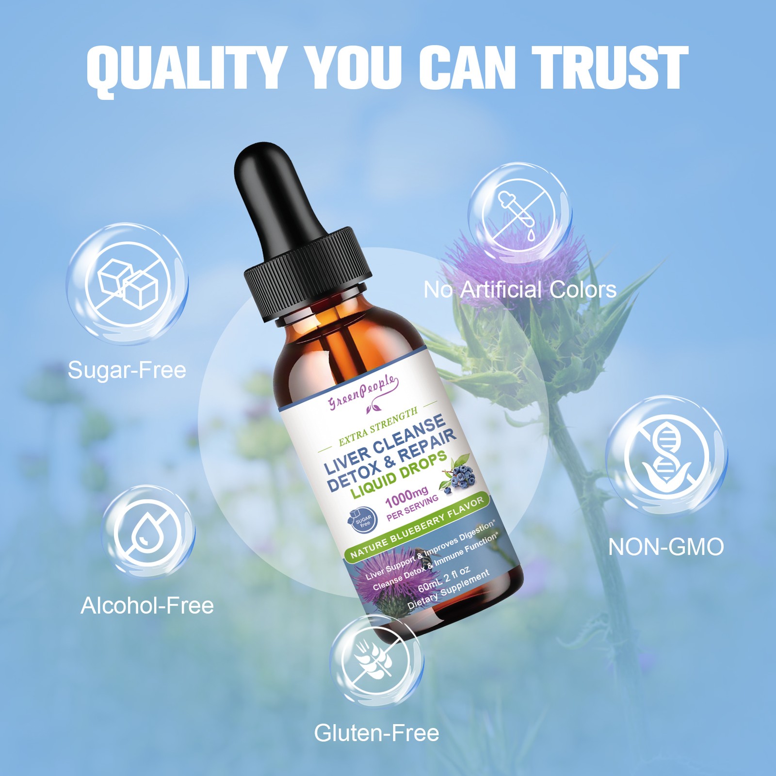 60ML Liver Support Milk Thistle Liquid Drops Vegan, Sugar & Alcohol-Free