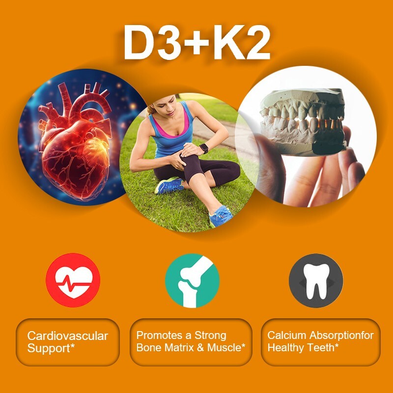 Vitamin D3 5000 IU + K2 200mcg 120 Capsules Extra Strength D3 K2 Supplements
