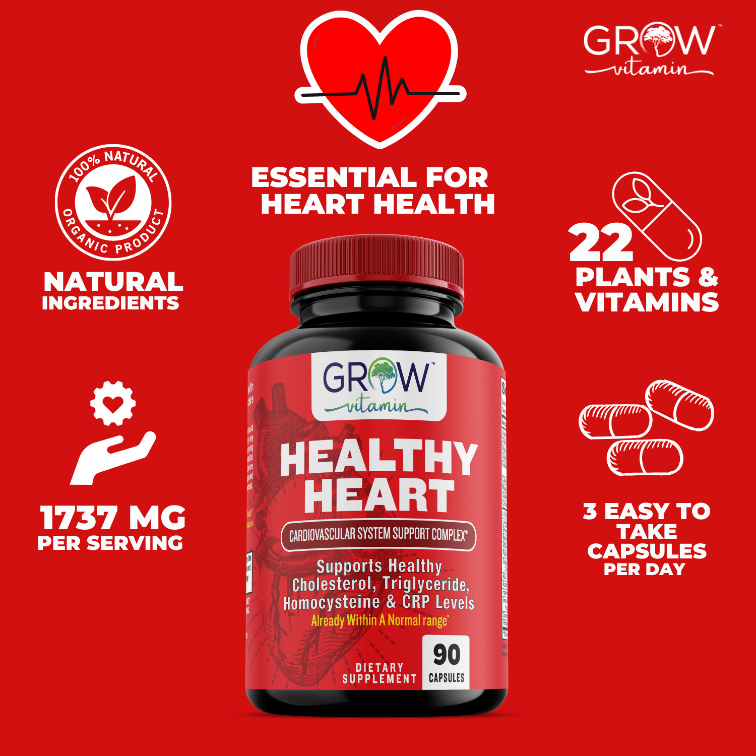 Healthy Heart Support, Complete Heart Health With 22 Premium Herbs & Vitamins