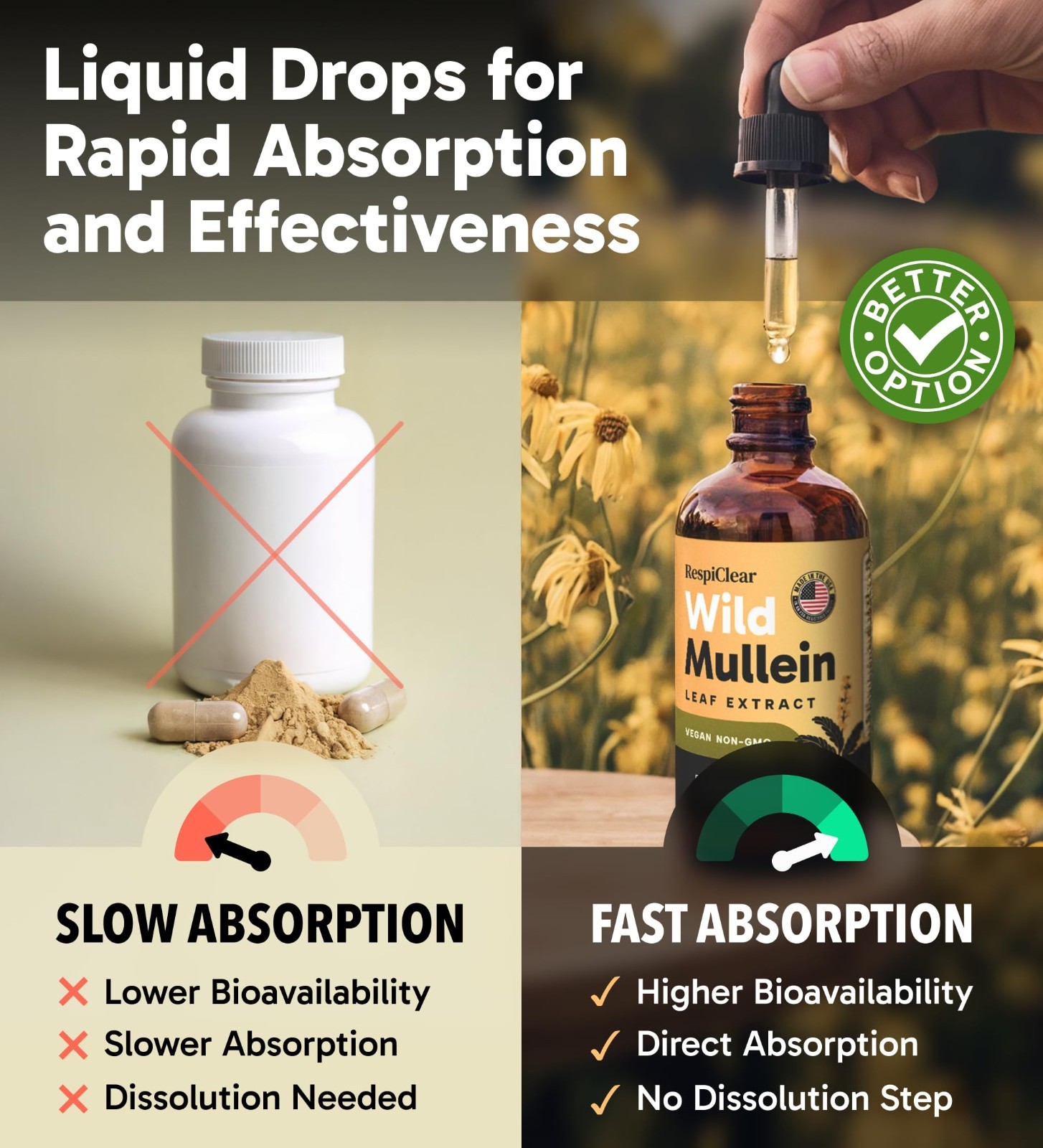 Natural Mullein Drops with Ginger & Lemon – Lung Cleanse & Detox, 2 Fl oz