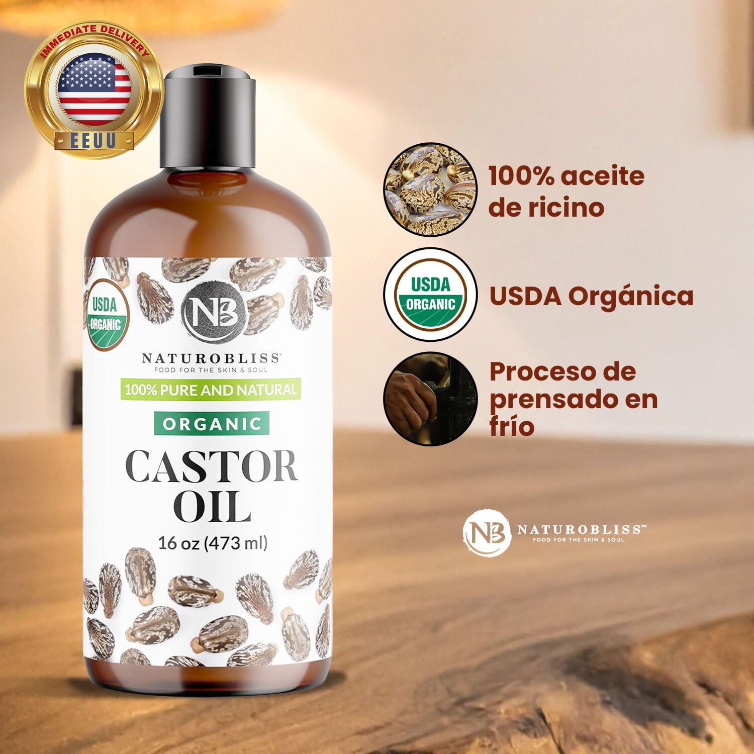 Organic Castor Oil 16 Oz – 100% Pure, Expeller-Pressed, Hexane-Free – Value Size
