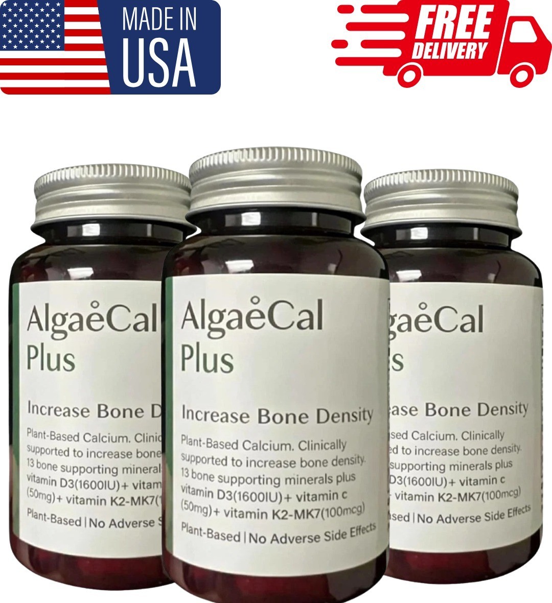 pack of 3 AlgaeCal Plus Stronger Bones Dietary Supplement Algae Cal 120Ct