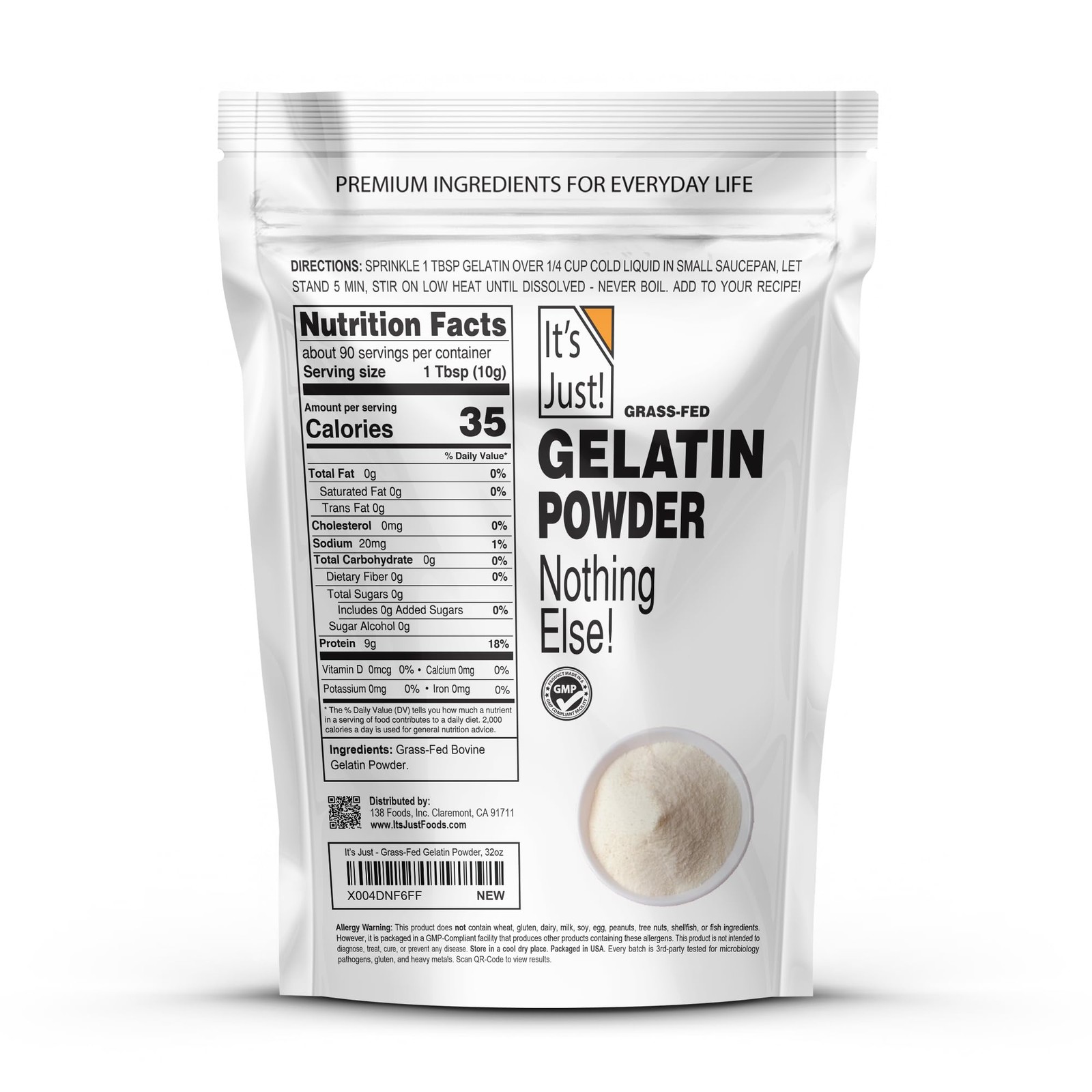 Unflavored Gelatin Powder 2lb – Grass-Fed, Non-GMO, Keto-Friendly for Desserts