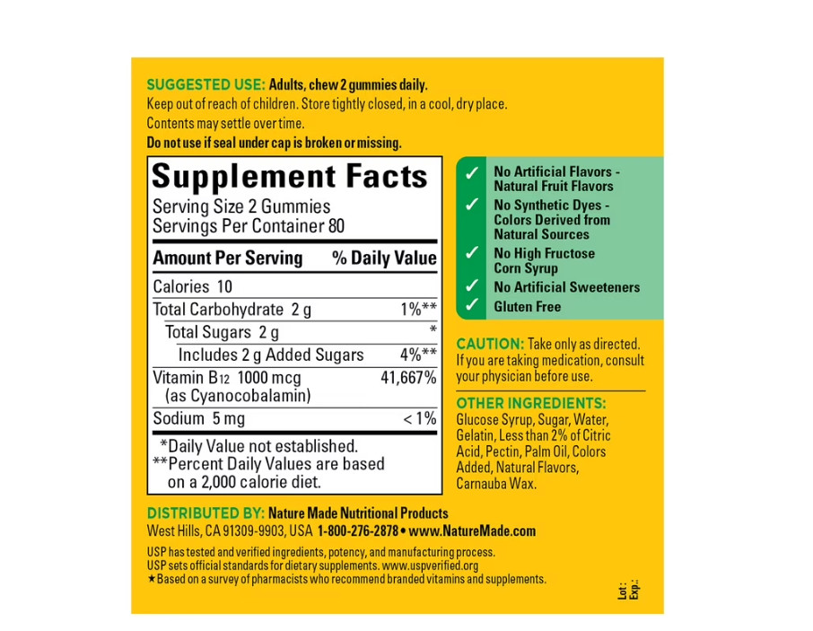2 PACK Energy B12 1000 Mcg Gummies, Dietary Supplement, 160 Count