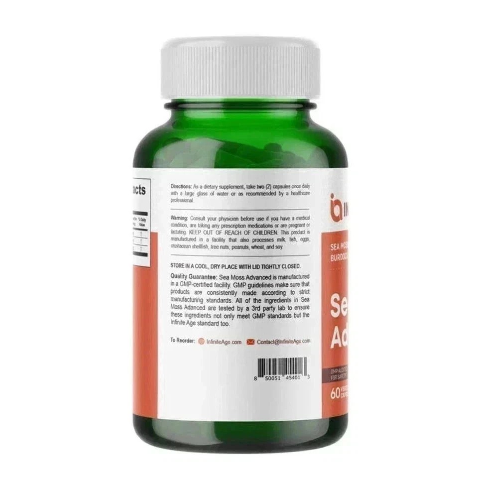 3 Pack INFINITE AGE Sea Moss Advanced 1250mg Superfood, High-Potency 60 Capsule