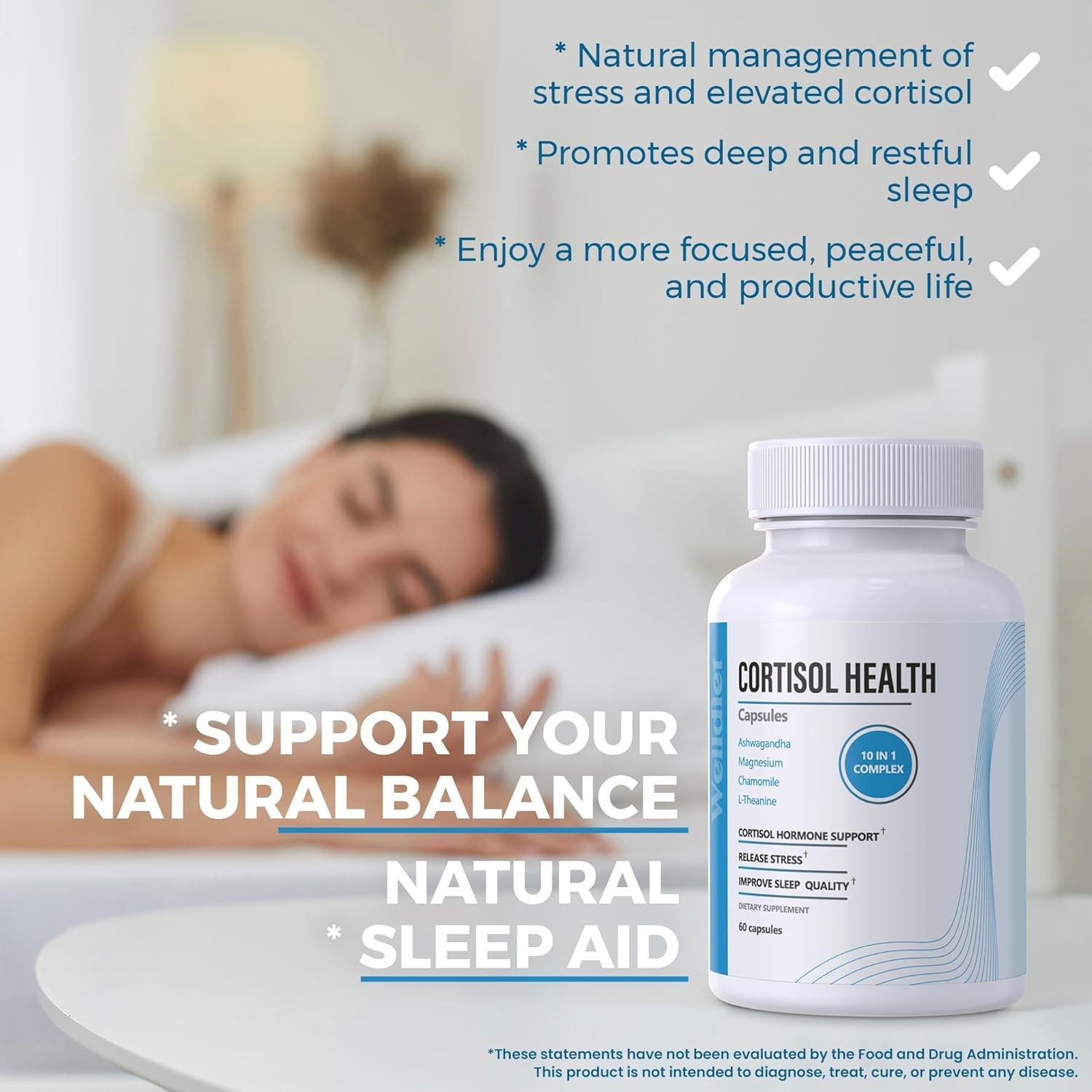 10-in-1 Cortisol Supplements with Magnesium, Ashwagandha, Chamomile, L-Theani…