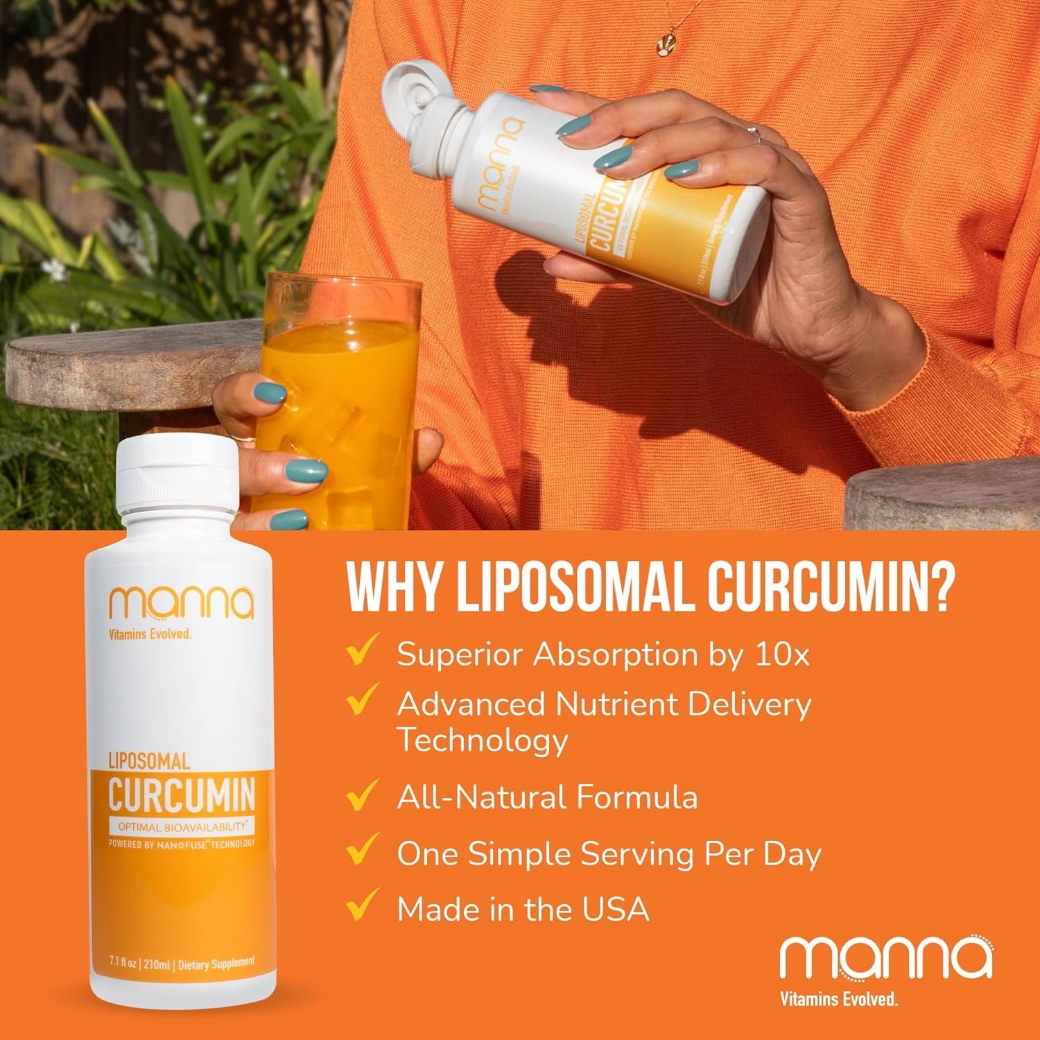 Manna Vitamins Evolved Liquid Liposomal Curcumin Turmeric Supplement 7.6 Fl Oz