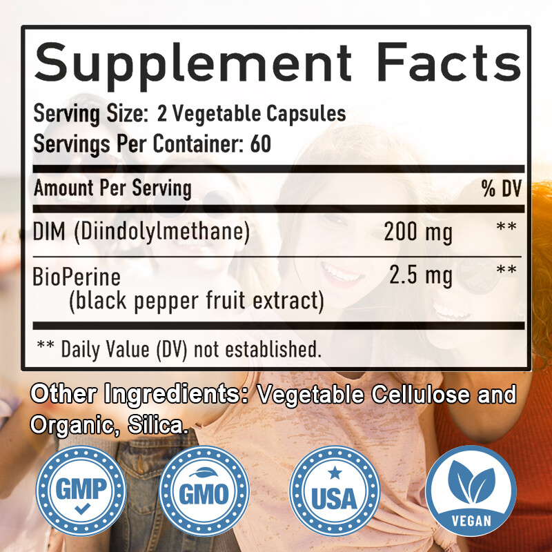 DIM (Diindolylmethane) 200 mg with BioPerine, Estrogen Balance, 30-120 Tablets